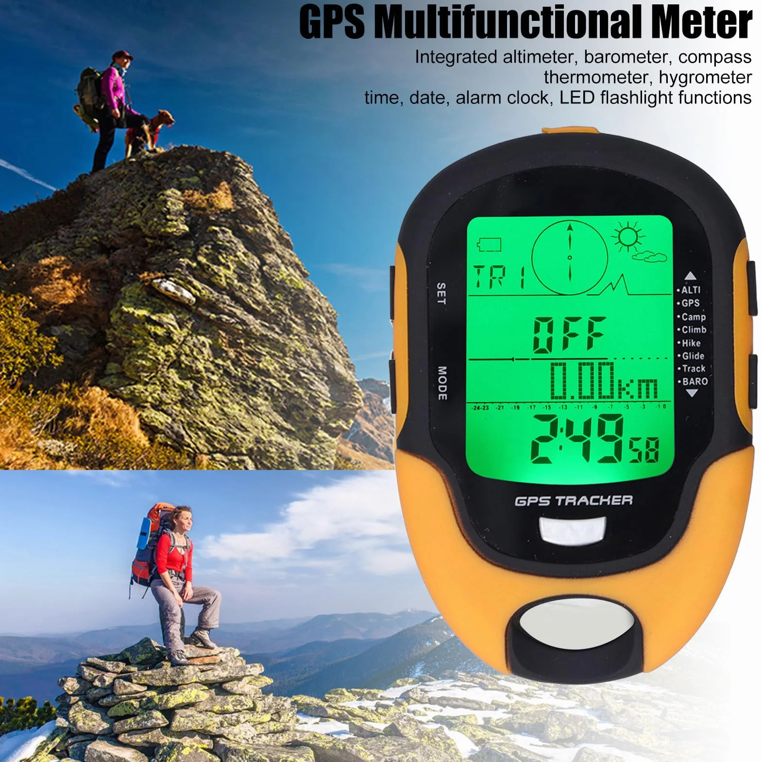 Fockety GPS-Barometer, IPX4 Wasserdichter Multifunktionaler Höhenmesser, Kompass, Wettervorhersage-Thermometer, Luftdrucktester mit Hochpräzisem Sensor, LED-Taschenlampe, Aufzeichnung