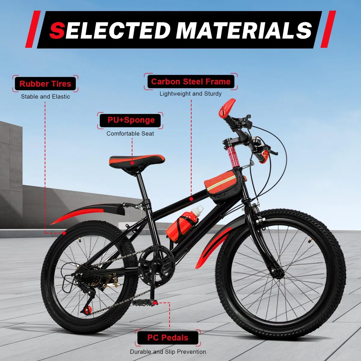 20 Zoll Fahrrad, E Bike Kinder, 7 Gang Kinderfahrrad für Jungen und Mädchen mit mit Schutzblech, Wasserflasche, Kompassglocke, Kinder Fahrrad, Mountainbike 20 Zoll Kinderfahrrad von 8-13 Jahren