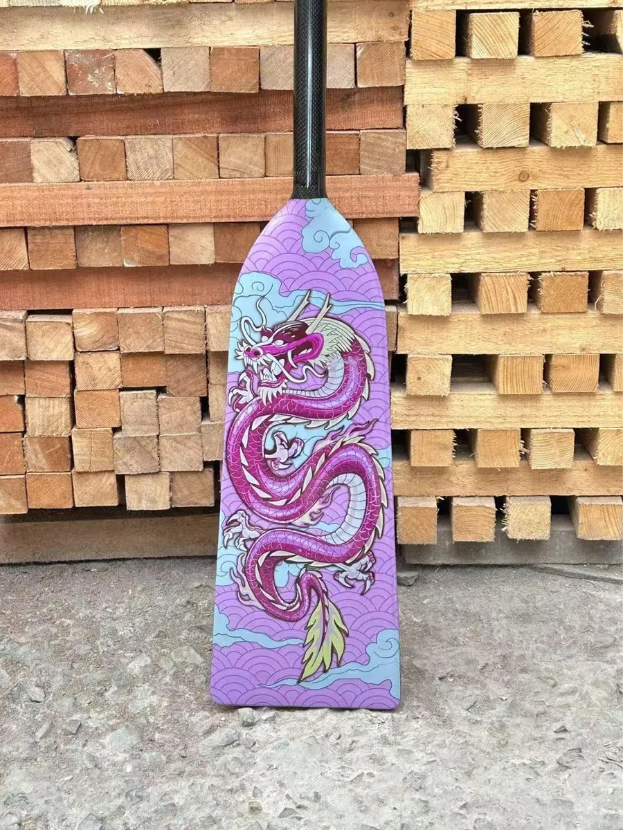 IDBF-zugelassene Kohlefaser, beide Grafiken, rosa Drachen, Aluminium-Klemme, verstellbar, Drachenboot-Paddel mit Spitzenschutz