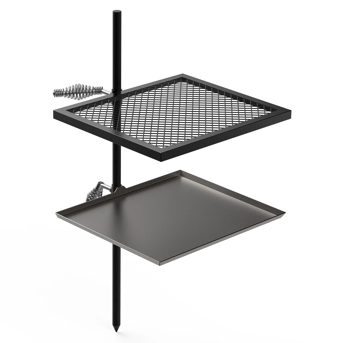 Onlyfire Schwenkgrill mit Grillrost, Grillplatte und 2 Verstellbaren Gefederten Griffen, Multifunktional Grillgestell für Feuerschale, Offenem Feuer, Tragbarer Campinggrill