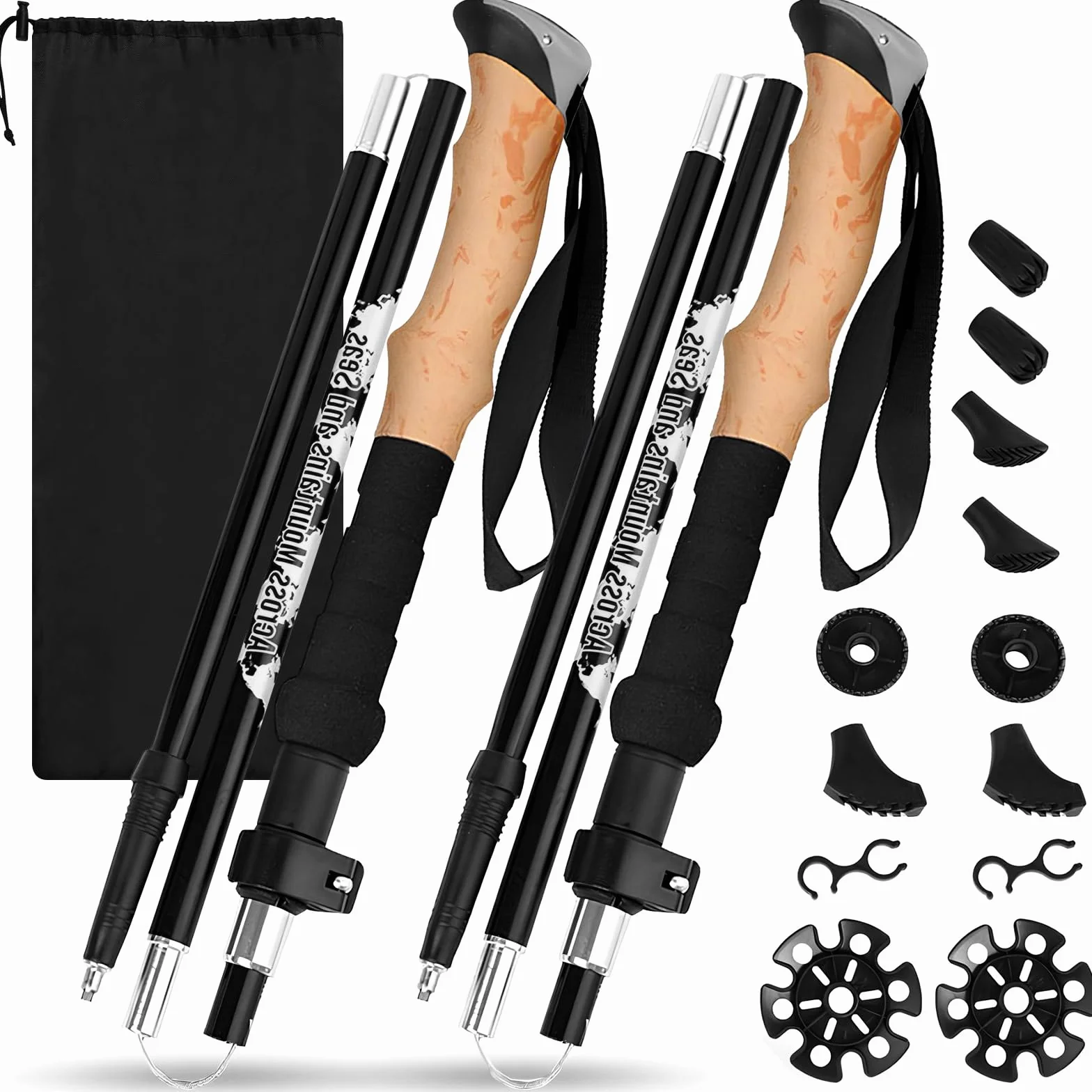 Wanderstöcke, Faltbar, Teleskopstöcke (110-130 cm), Ultraleichte Alu Trekkingstöcke oder Carbon, Walking Stöcke mit Korkgriff für Nordic Walking, Hiking Poles Klappbar für Skifahren & Bergsport