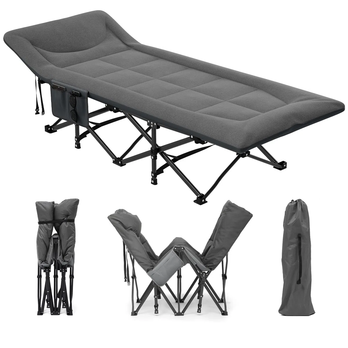 YITAHOME Feldbett Klappbar für Erwachsene, Robustes Campingbett mit Einer Traglast von 260 kg, Starkes Gestell mit Dickeren Rohren, Feldbett mit Tragetasche für Reisen/Büro/Outdoor, Grau