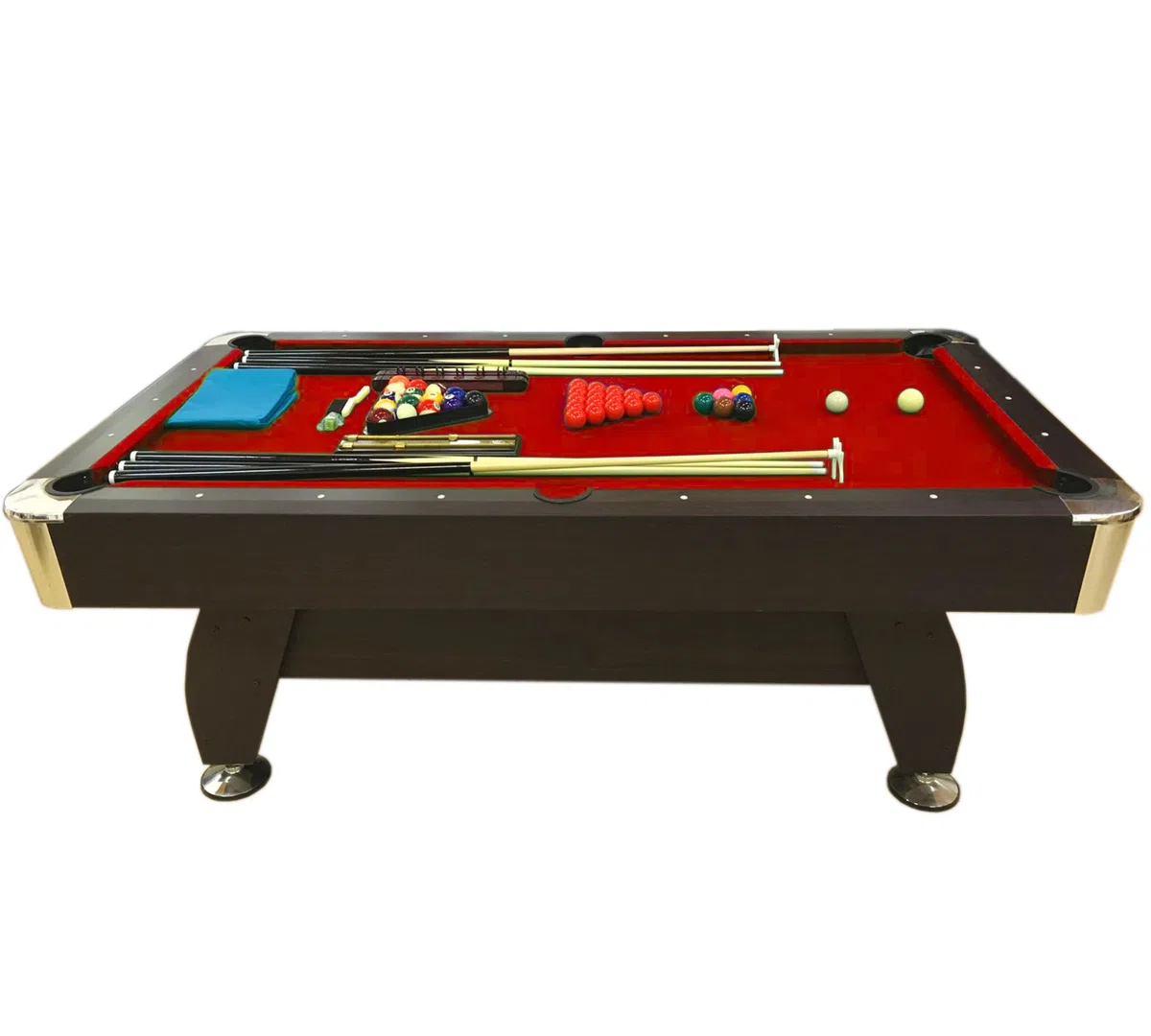 Simba Billardtisch 7 ft Modell RED DEVIL FULL OPTIONAL 7 ft Maße des Spielfeldes 188 cm x 96 cm Neu und verpackt Professionell! Schwarzbraun mit Rot Tuch 4 Spieler Billard