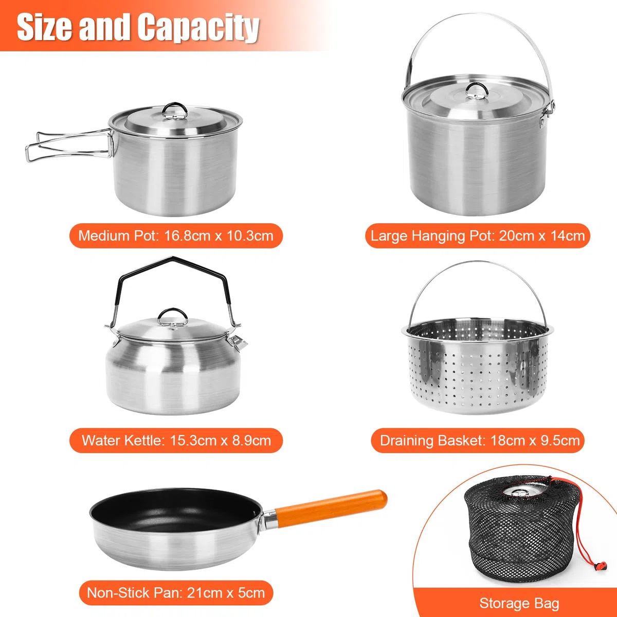 GFTIME Camping Kochset Camping Kochgeschirr aus Edelstahl, Camping Topf Pfanne Set, Camping Töpfe für Campingkocher, 5-teilig