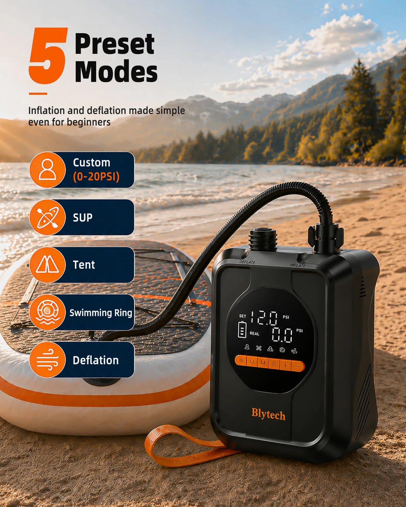 SUP Pumpe Akku 20 PSI, elektrische Luftpumpe 13500 mAh, tragbar für Paddle Board, Kajak, Zelt, Boot, Pool