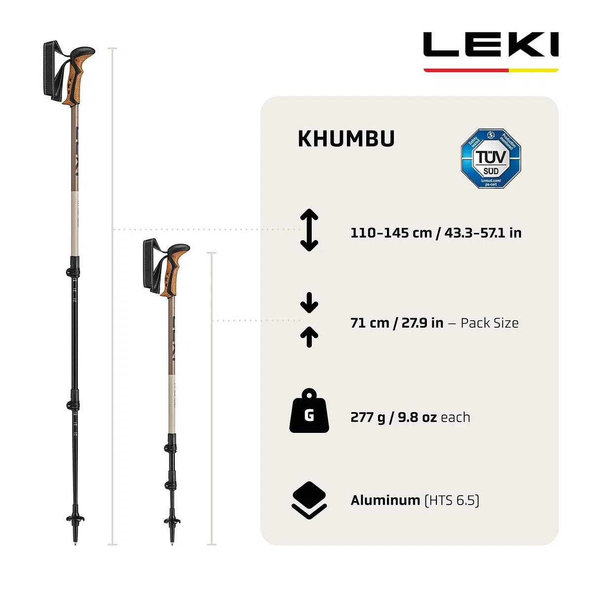 Leki Unisex Khumbu SL Trekkingstöcke Teleskopstöcke Nordic Walking 110-145 cm Schwarz