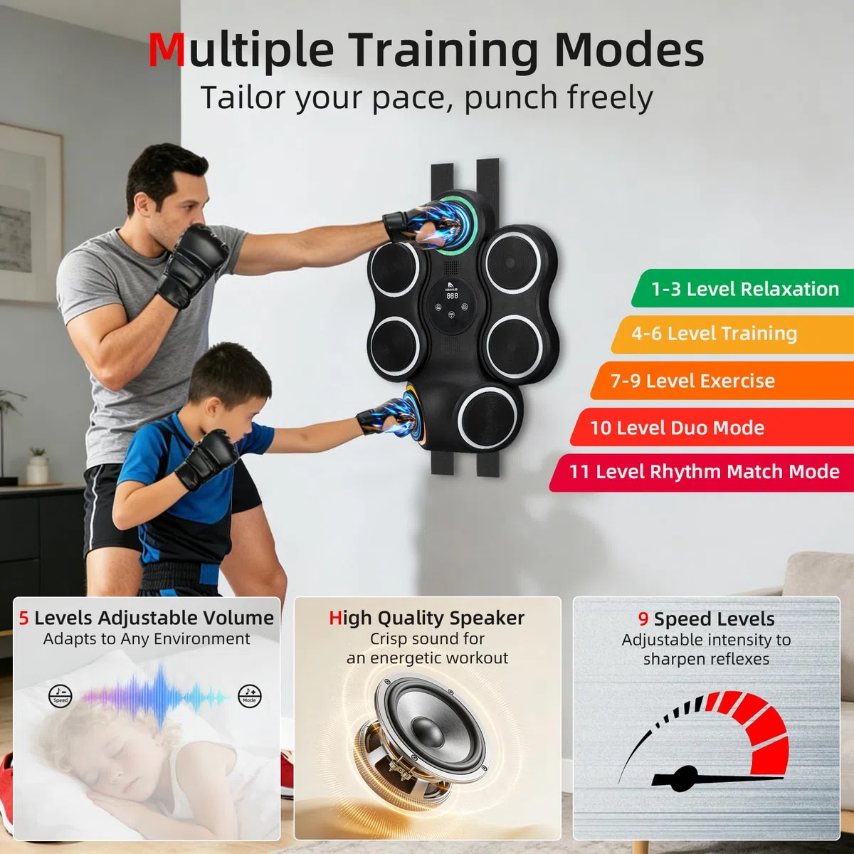 Abahub Music Boxing Machine for Adults & Kids, Home Fitness Equipment with Gloves, Wall Mounted Interactive Punching Target, Nice Gift Choice