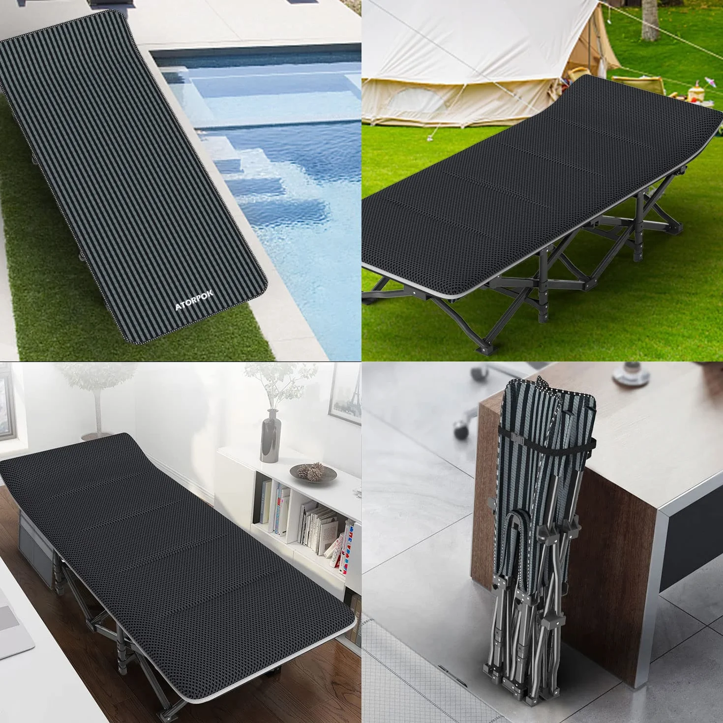 ATORPOK SHOP Campingbett feldbett klappbar, Faltbar Gästebett bis 200 kg für, Belastbar Tragbar Tasche Liege Reise Bequem