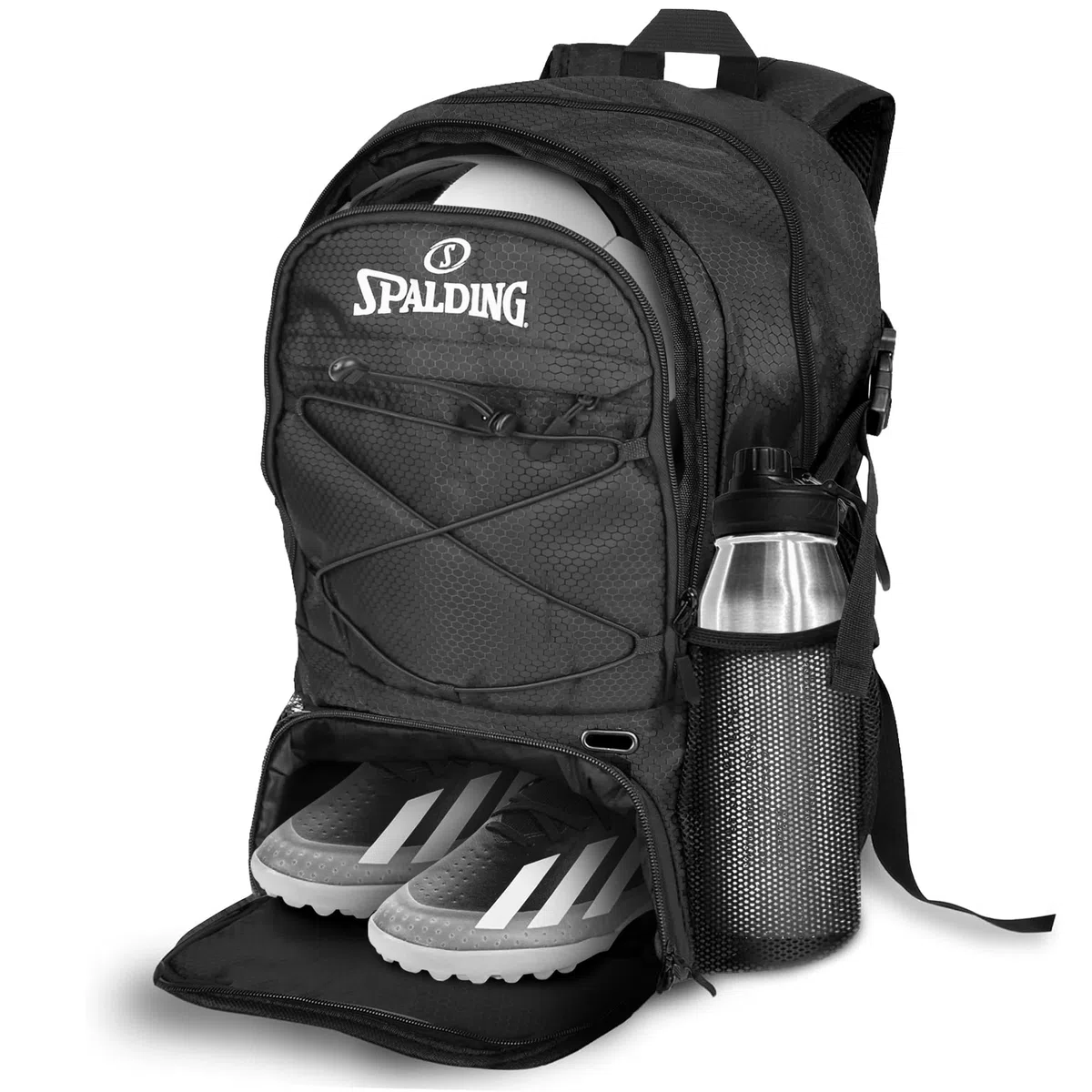 Spalding Fußball-Rucksack, Sporttasche, Fußballtasche mit Ball- und Schuhfach, Verwendung für Tracktaschen, Basketball, Sportball