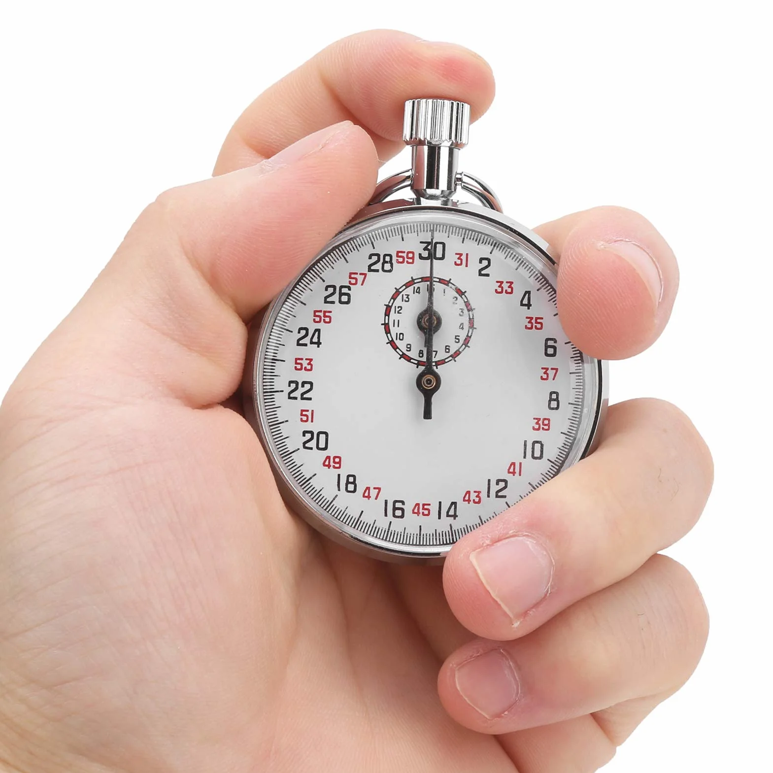 Mechanische Stoppuhr, Rund 30 S/Umdrehung 0, 1 S, Tragbarer Sport Chronograph, 6 Stunden Kontinuierliche Reise, Metallstruktur, Analoge Stoppuhr mit Aufhängeöse, für Den Physik und Sportunterricht