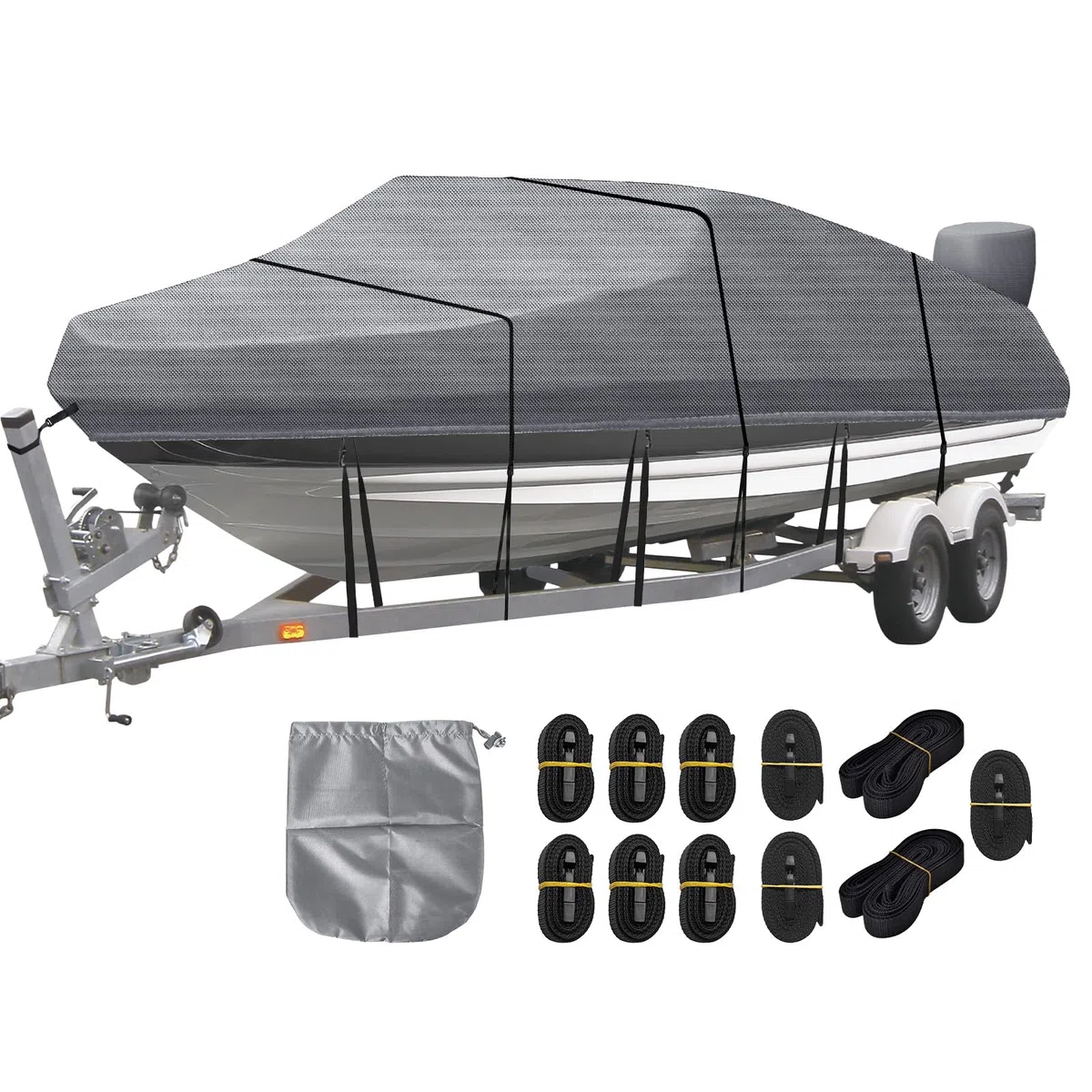 Bootsplane Wasserdicht Bootspersenning Bootsabdeckung 420D Oxford-Stoff Bootspersenning Abdeckung Abdeckplanen Boote Persenning für V-Rumpf, Ruderboot, Angelboot, Grau (17-19ft)