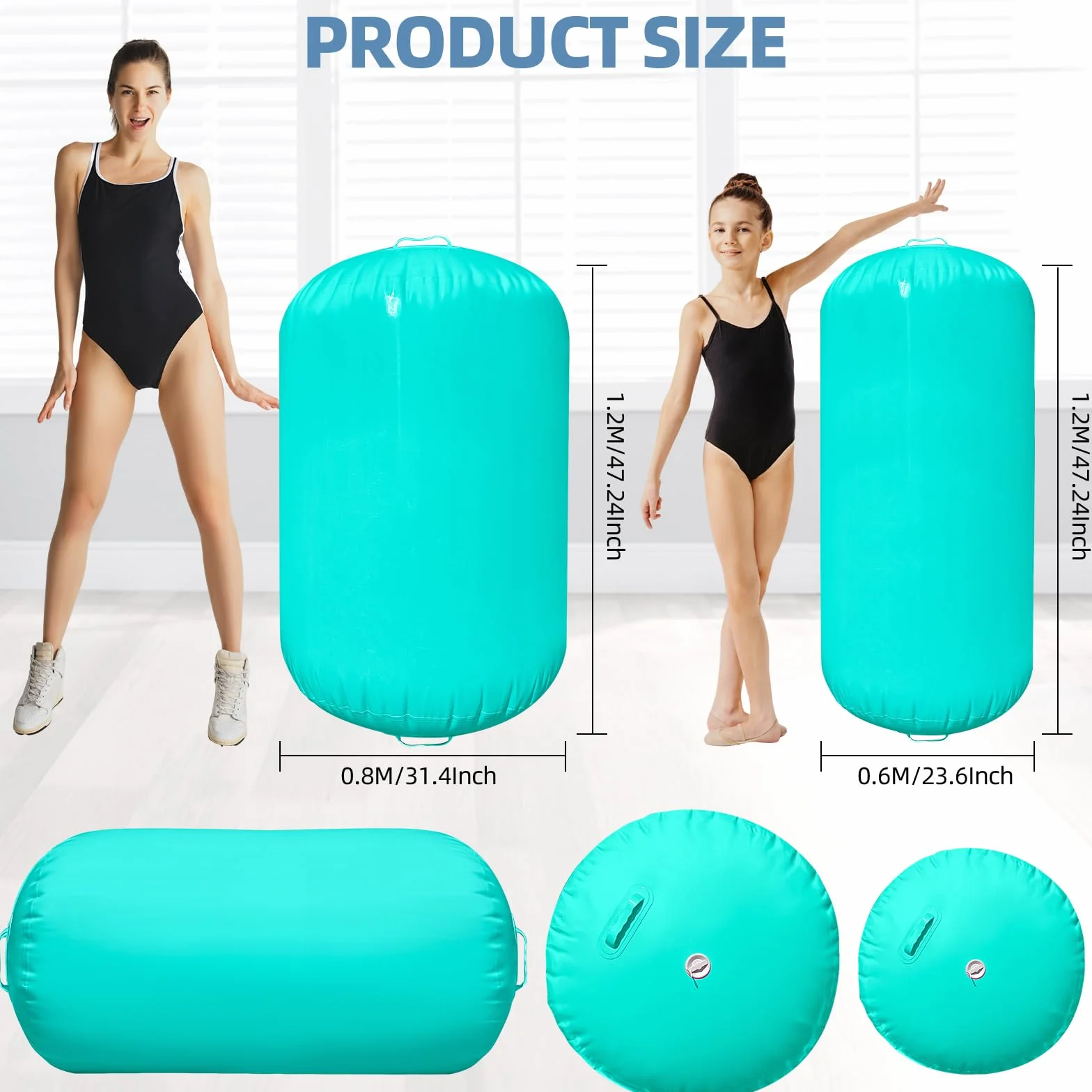 Air Rolle Turnen Aufblasbare Air Roll 120x80cm/120x60cm, PVC Gymnastik rolle Tumbling Air Barrel, Rückhandfeder Trainer mit Luftpumpe für, Cheerleading, Yoga & Gym