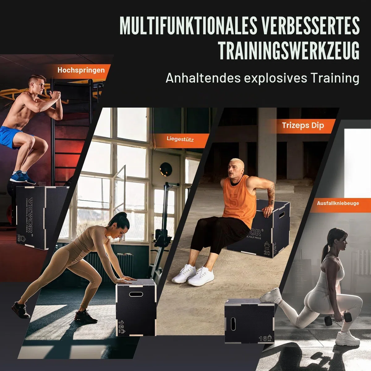 VEVOR 3-in-1 Plyometrische Sprungbox aus Holz, Plyo-Box, Plattform & Sprung-Agility-Box, rutschfeste Fitnessübung, Step-Up-Box für Zuhause, Fitnessstudio, Konditionierung, Krafttraining, mehrere