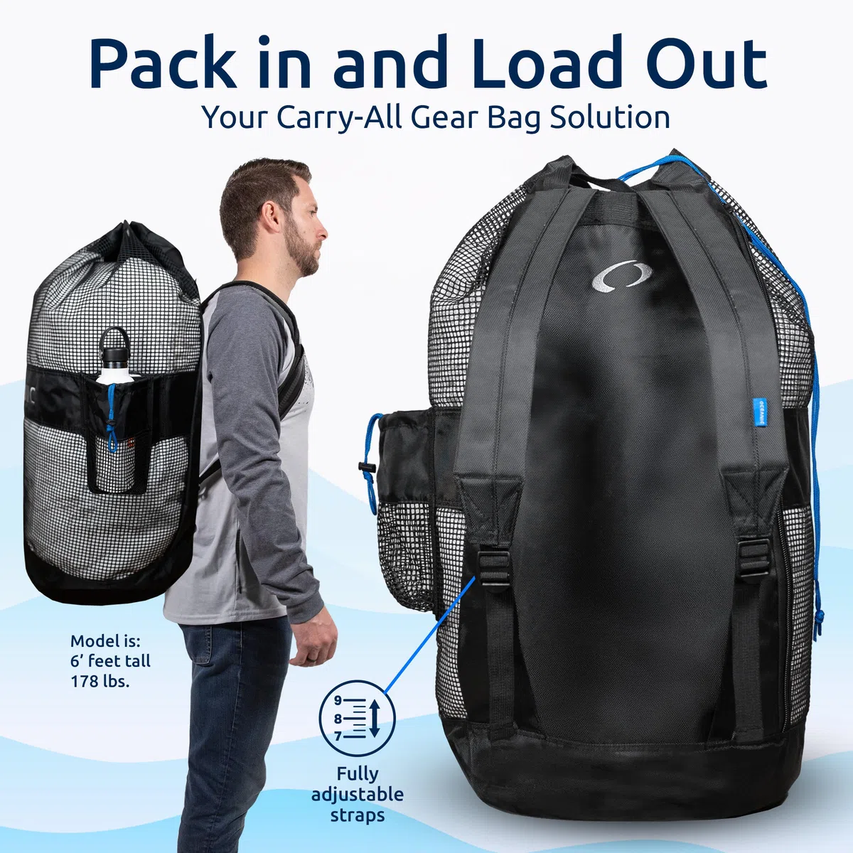 Oceanic Scuba Snorkel Bag, XL Mesh Dive Bag Backpack, Lightweight, Quick-Dry, Padded Straps, Internal Pocket, Ideal for Snorkeling, Beach Gear & Outdoor Sports