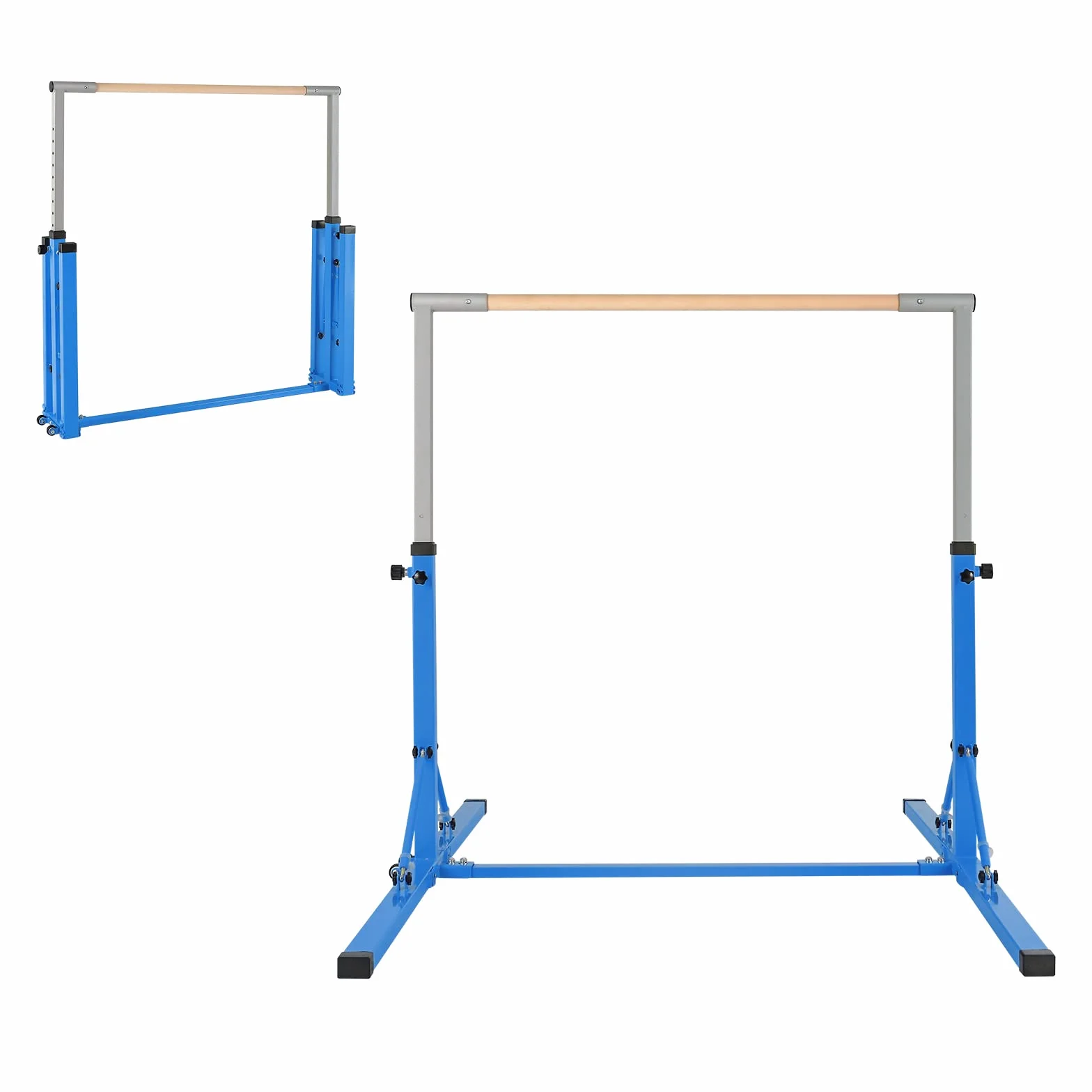 COSTWAY Gymnastik Turnreck klappbar, Turnreck 90-150cm höhenverstellbar, Reckstange mit Rollen, tragbarer Turnstangen bis 100kg belastbar, Reckanlage, Trainingsgeräte