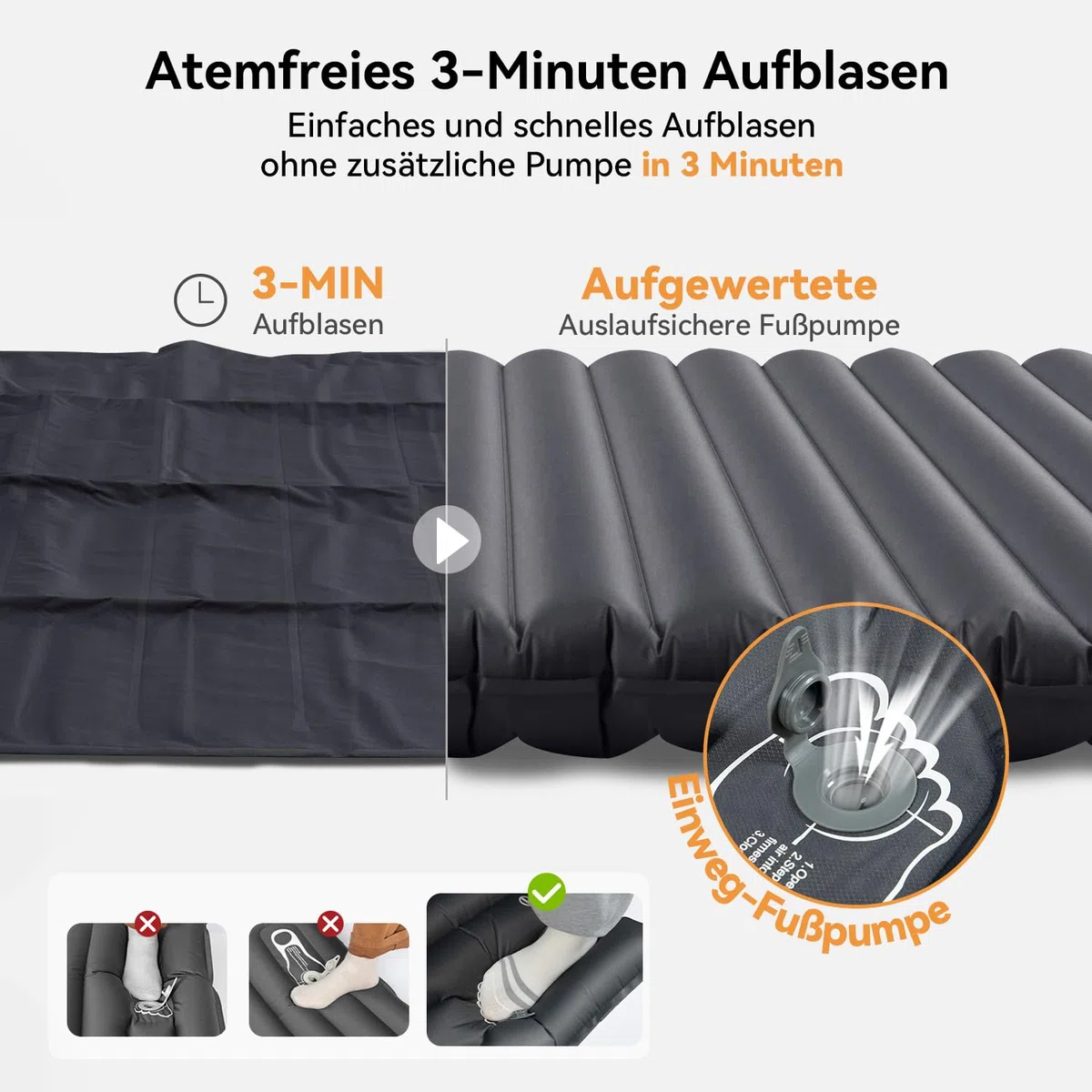 HIKENTURE Doppel Isomatte Ultraleicht, Camping Isomatte für 2 Personen Aufblasbar, Luftmatratze Schlafmatte, Navyblau