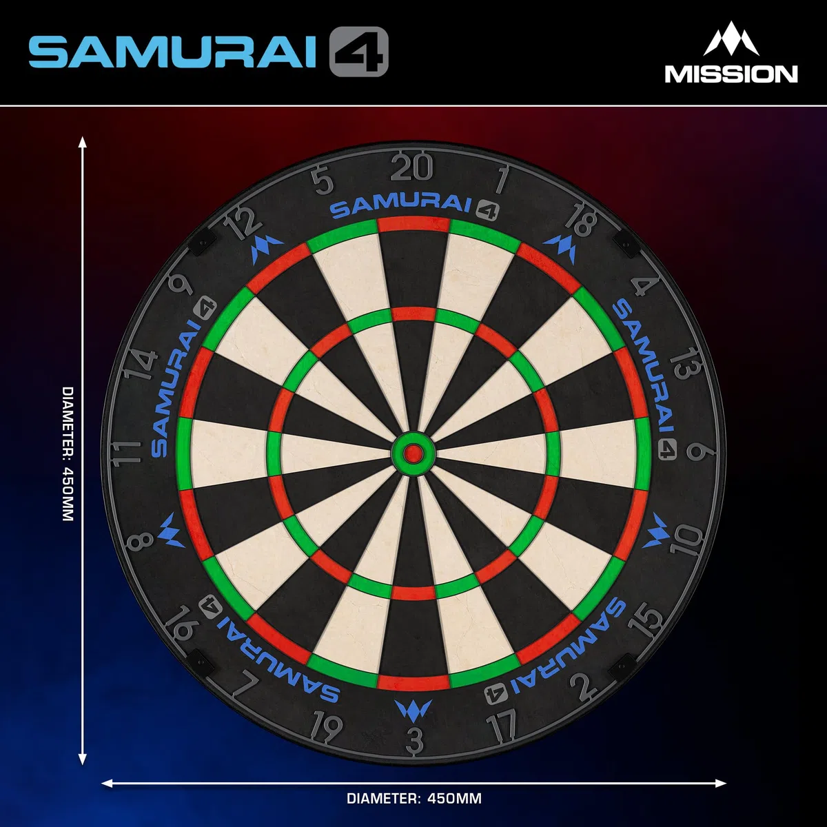 Mission Darts | Samurai 4 | Professionelle Borsten-Dartscheibe | Messerdraht | White OR Graphite Spider Edition