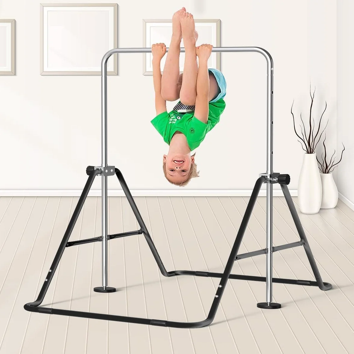 FBSPORT Gymnastikstange Kinder mit Verstellbarer Höhen und Turnen, Faltbarer Gymnastics Bars Turnreck Reckstange Outdoor Indoor, Erweiterbare Junior-Heimausrüstung Stangen für Kinderheimtraining