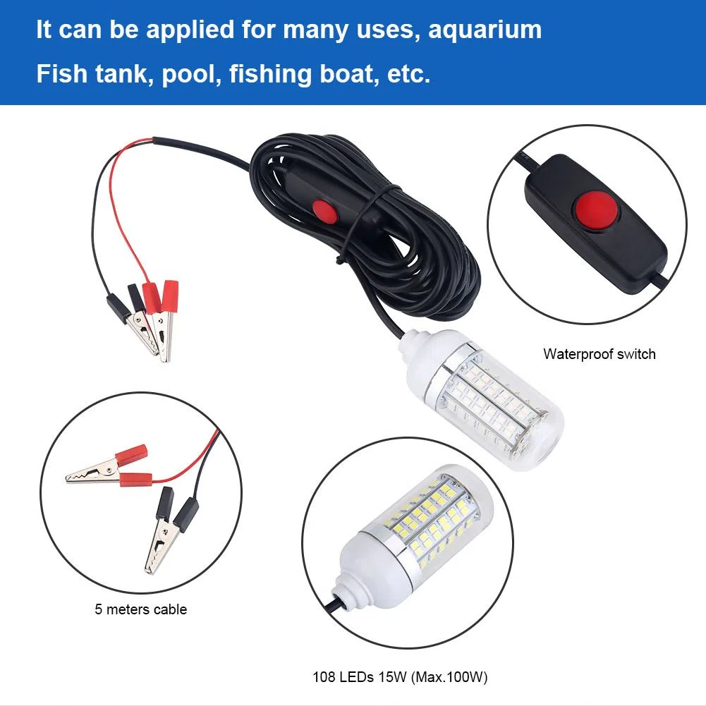 12 V LED-Unterwasser-Nachtangellampe für den Außenbereich, für Crappie, Garnelen, Tintenfische, Welse (blau) (Blaues Licht)