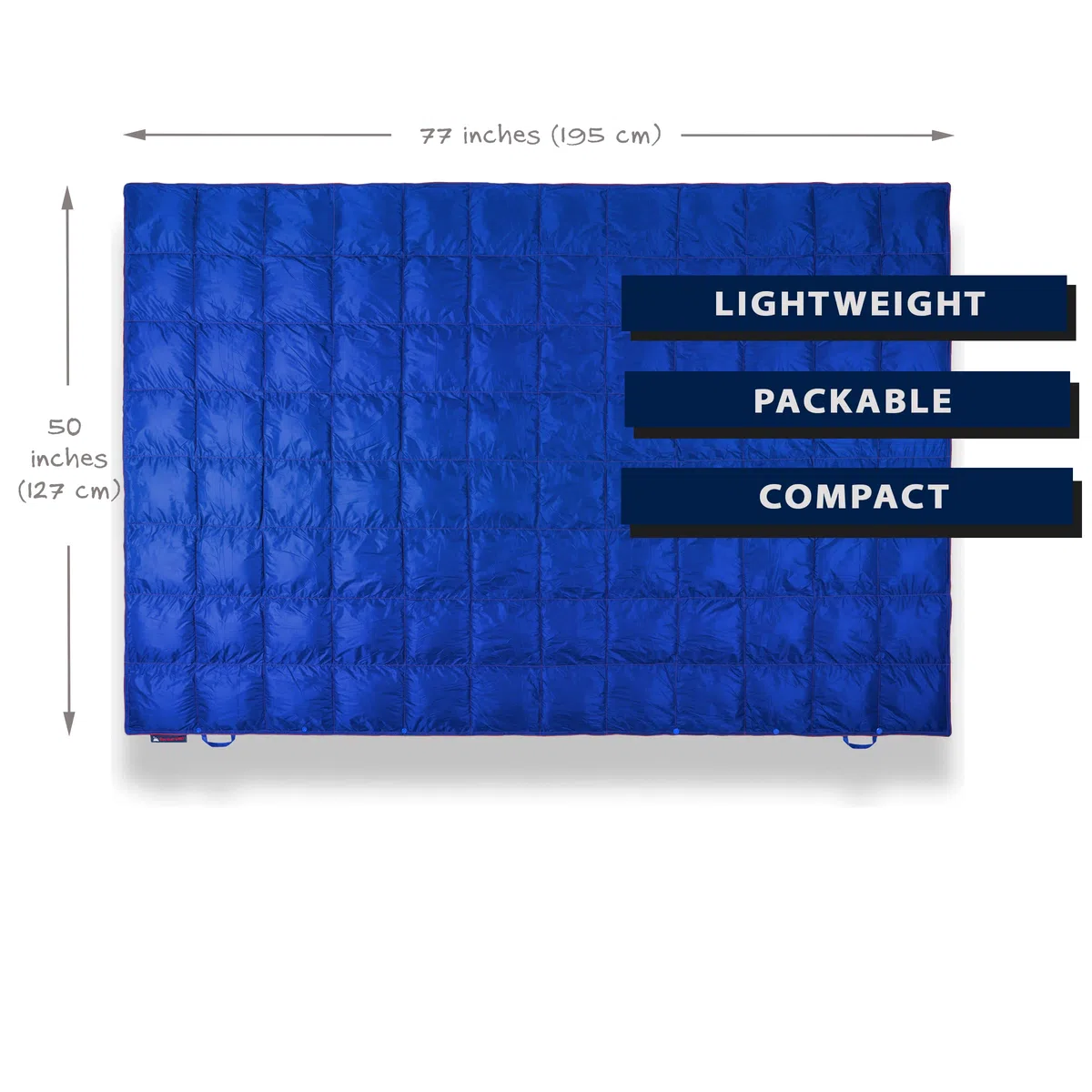 Get Out Gear Double Puffy Campingdecke – Extra Puffy, Packbar, Leicht und Warm | Ideal für Outdoor, Reisen, Stadion, Festivals, Strand, Hängematte | Wasserabweisende Campingdecke (Blau/Rot)