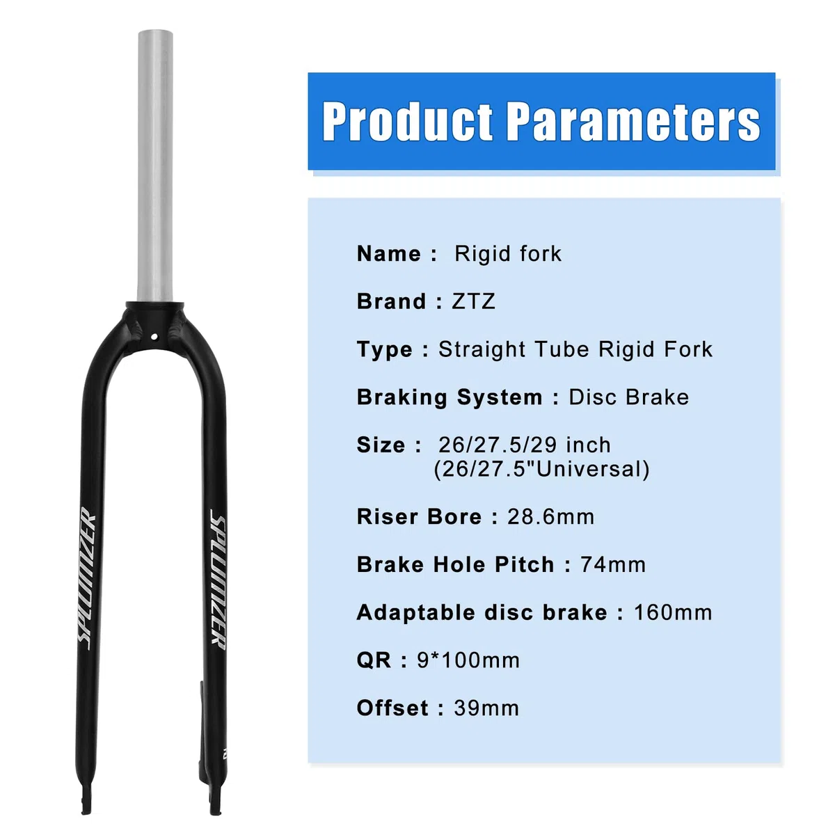 1-1/8" 26/27,5/29" MTB-Gabel mit starrer Scheibenbremse aus Aluminiumlegierung, 28,6 mm gewindelose gerade Rohr-superleichte Mountainbike-Vorderradgabel