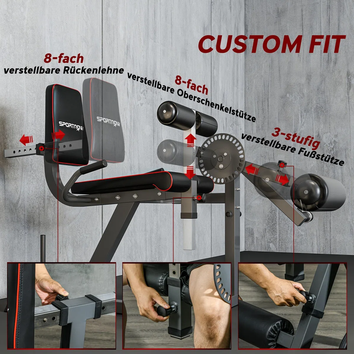 SPORTNOW Beinstrecker, Verstellbar Beinbeuger mit Plattenbeladung, Beintrainer Heimtrainer für Bein- und Oberschenkel-Training, Fitnessgerät für Zuhause Home Gym