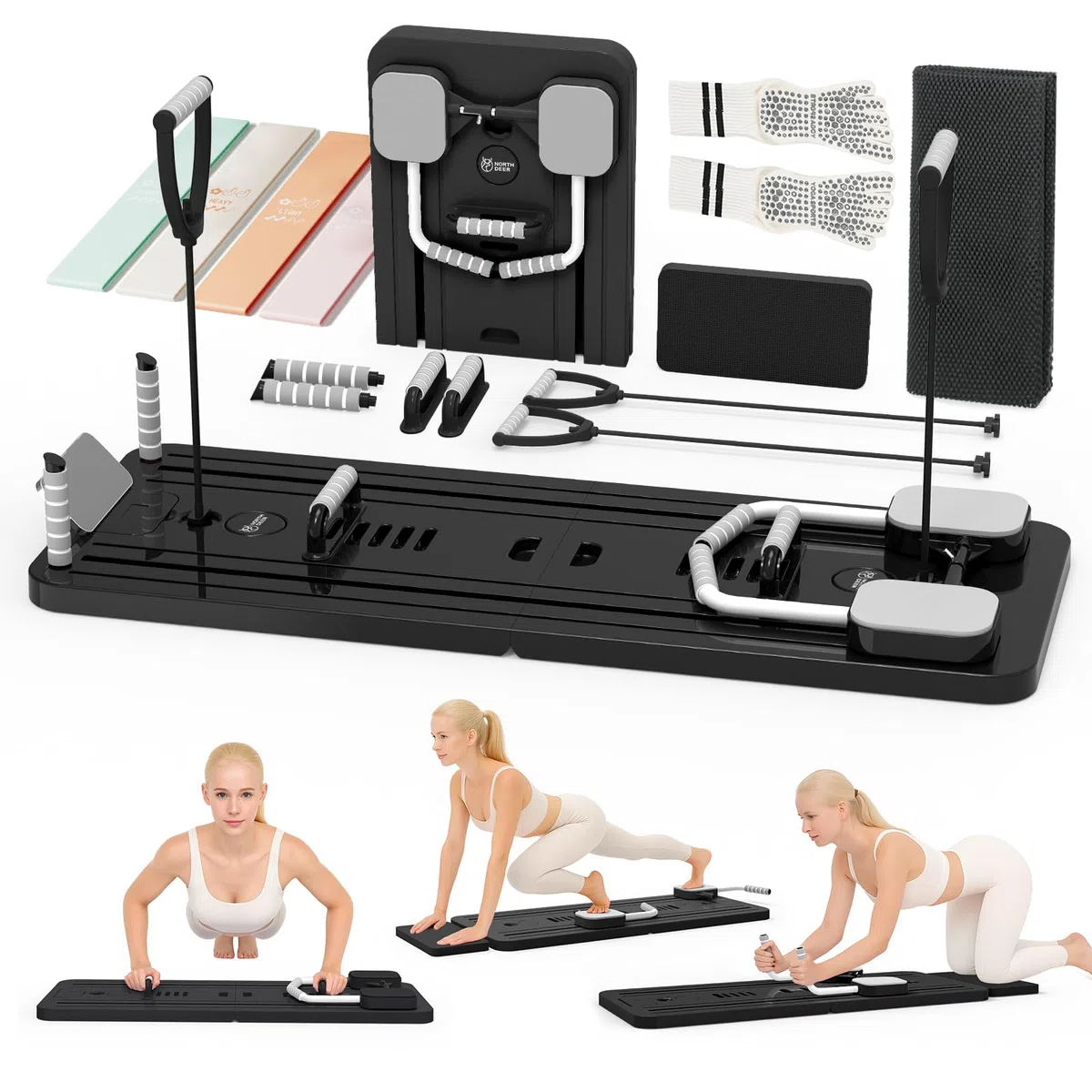 Northdeer Pilates Reformer, 2026 Upgraded klappbares Pilates Board, Multifunktionales 8 in 1 Pilates Set für Zuhause Fitness