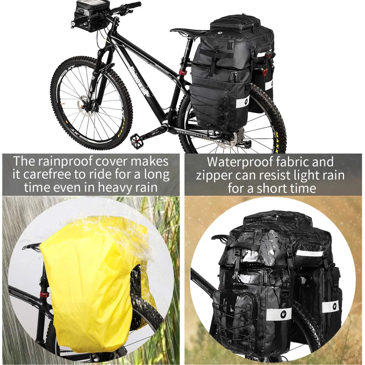 BAIGIO Fahrradtasche 3-in-1 Multifunction wasserdichte Gepäckträgertasche 75L Radfahren Gepäckträger Tasche hinten Fahrrad Rucksack Reisetasche mit Regenschutz, Herren