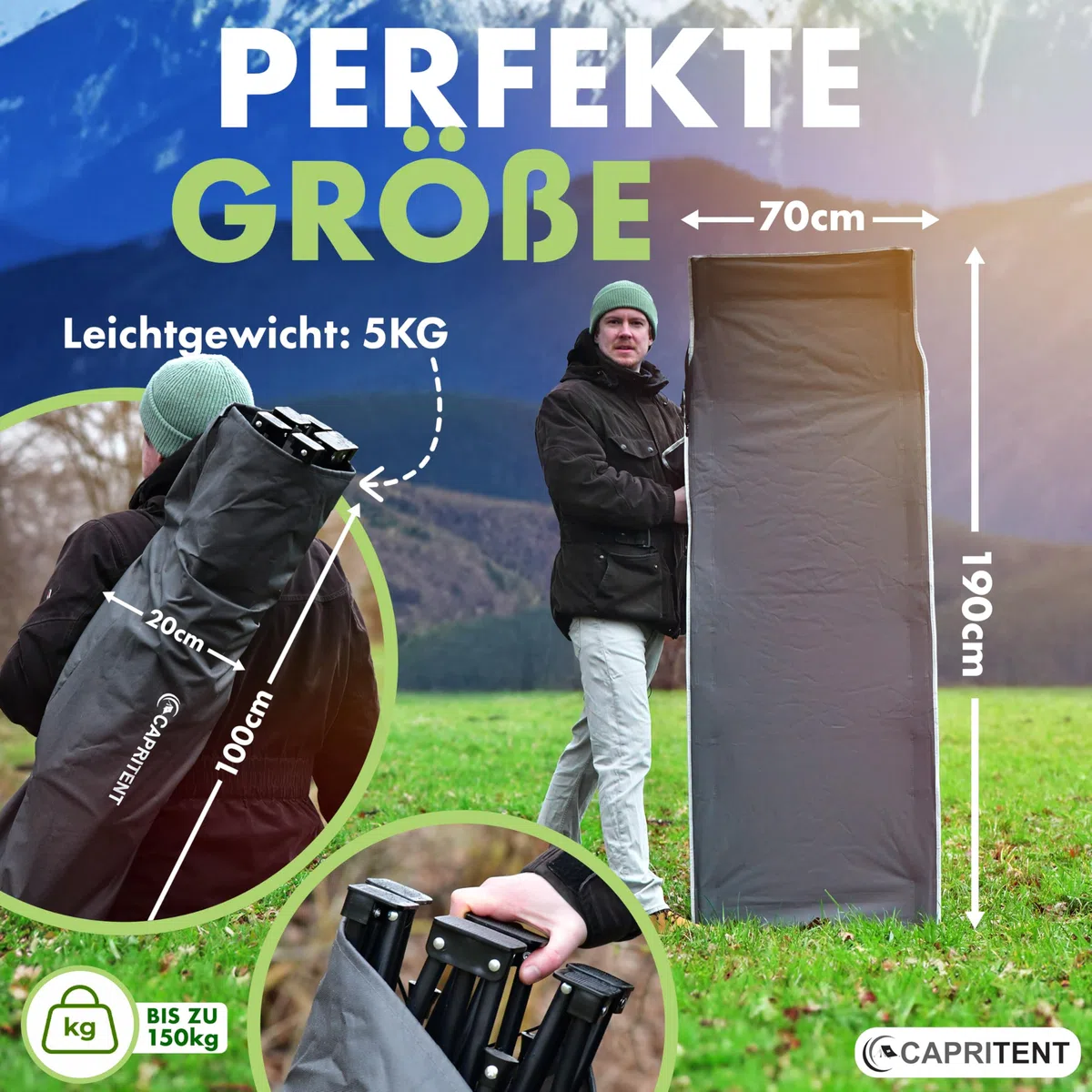 Feldbett klappbar 190x70 cm ultraleichtes Campingbett wetterfestes Klappbett inkl. Tragetasche für Camping Outdoor Angeln