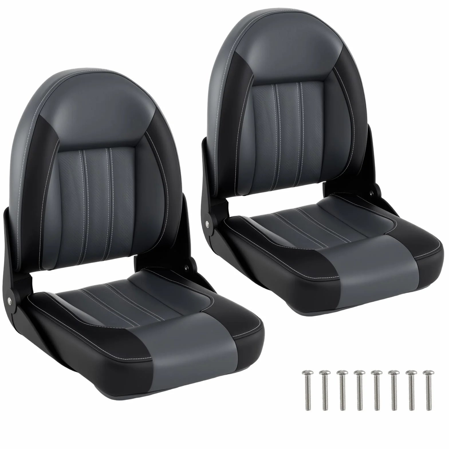 COSTWAY Hochlehner Bootssitz, 2er Set, klappbarer Bootsstuhl mit 7 cm dicker Schaumstoffpolsterung, gepolsterter Steuerstuhl für Boote, Schwarz