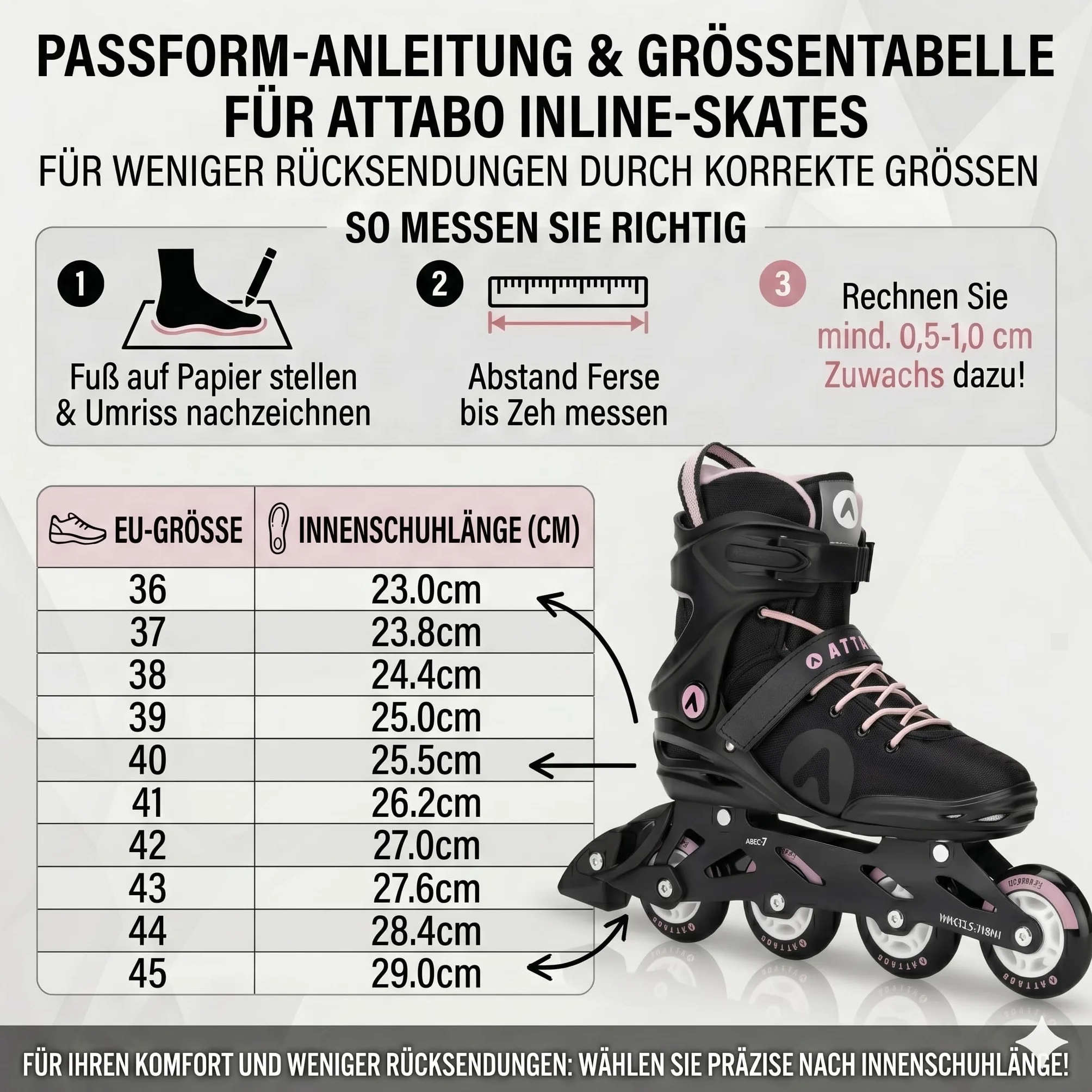 ATTABO Cyclone Alu Damen Inlineskates – Aluminium-Schiene, ABEC-7 Lager, PU-Räder 82A, größenverstellbar, für Fitness & Freizeit