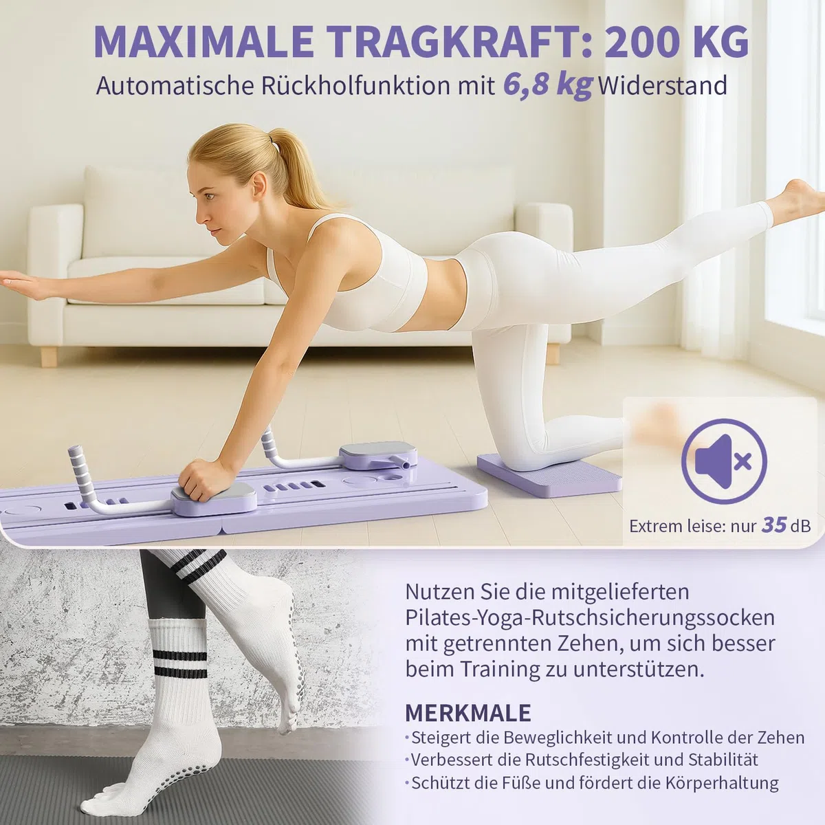 Northdeer Pilates Reformer, 2026 Upgraded klappbares Pilates Board, Multifunktionales 8 in 1 Pilates Set für Zuhause Fitness