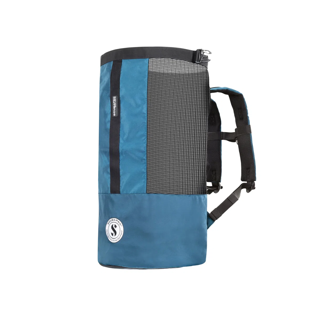 SCUBAPRO Sport 65 Netz-Tauchtasche mit Roll-Top-Verschluss und seitlichem Reißverschluss für Schnorchel- und Tauchausrüstung, Denim-Blauer Stoff