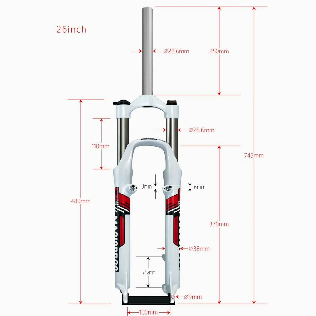 Mountainbike-Federgabel 26 Zoll MTB-Gabel 100mm Federweg Scheibenbremse V-Bremse Federgabel 1-1/8" Gerades Rohr 28,6mm QR 9mm Manuelle Sperre