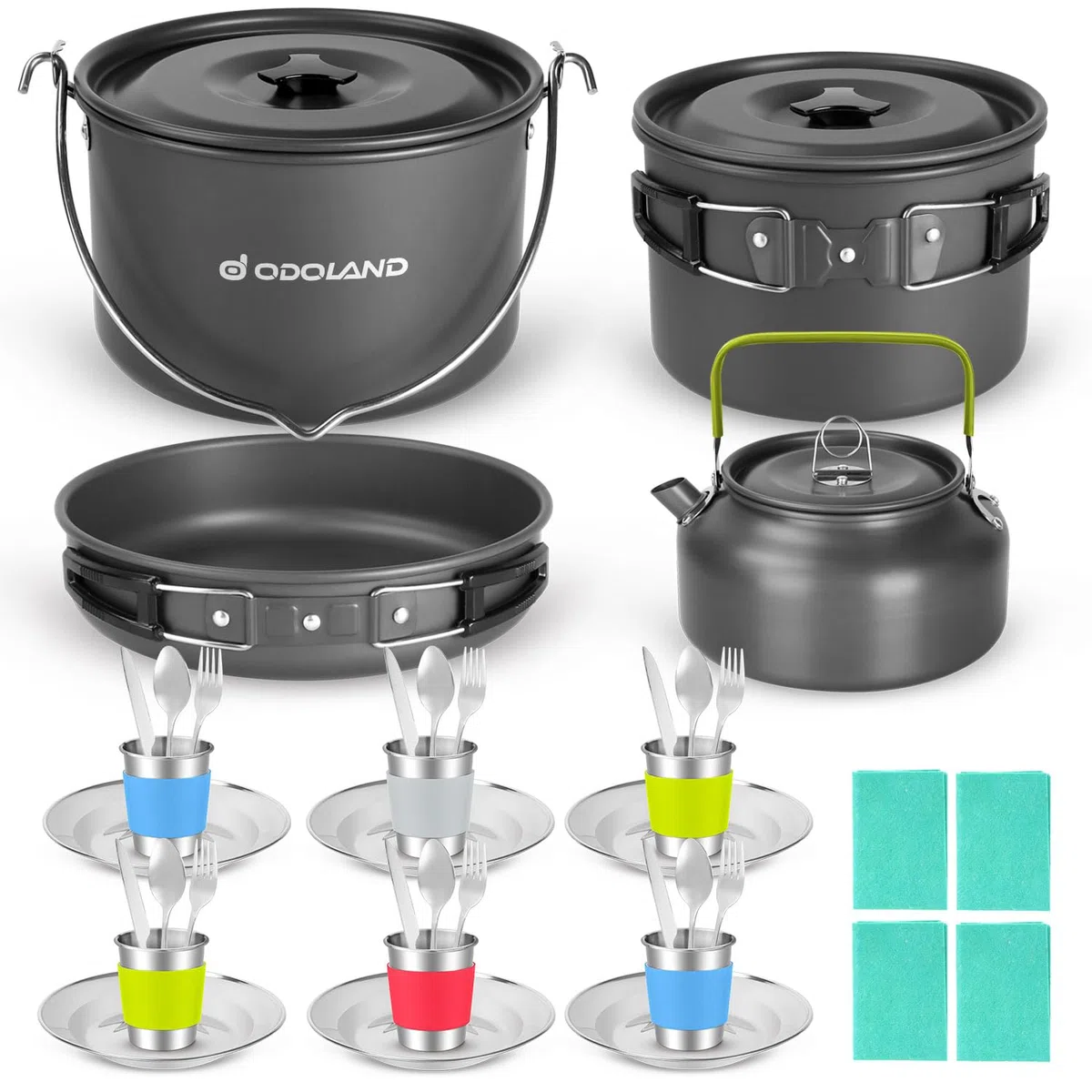 Odoland Camping Kochgeschirr Set für Outdoor Kochen und Picknick