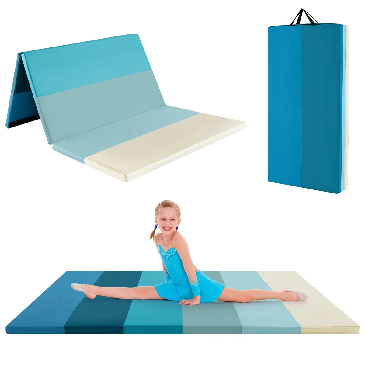 COSTWAY Turnmatte klappbar, 180 x 120cm Weichbodenmatte, Gymnastikmatte 3 fach faltbar aus PU mit Tragegriff, Sportmatte Fitnessmatte zuhause für Kinder Erwachsene