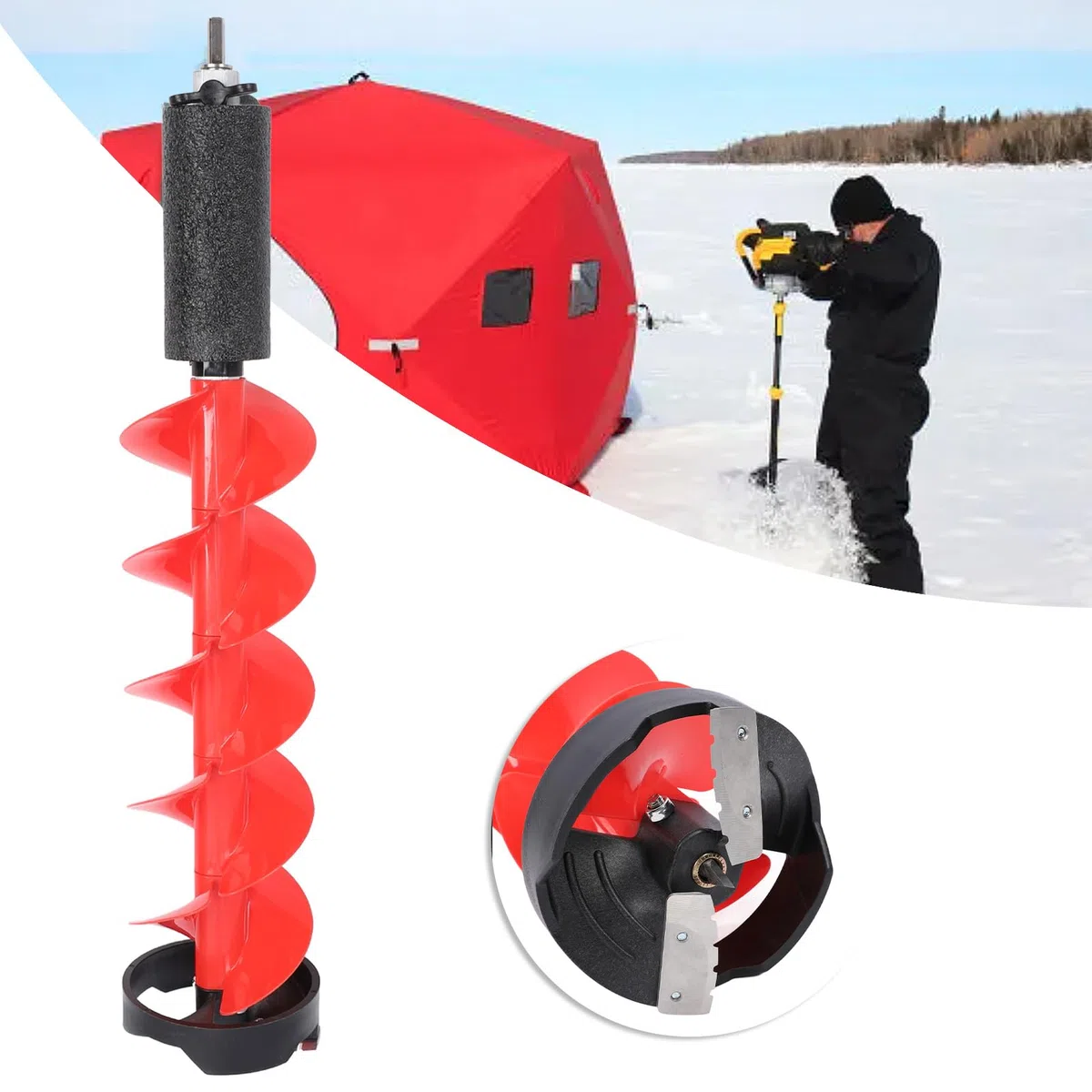 Elektrisches Eisbohrer-Set, 28 Zoll Nylon-Eisbohrer-Bohrer, 6 Zoll Durchmesser Eisfischen-Schneckenbohrer mit Klingen