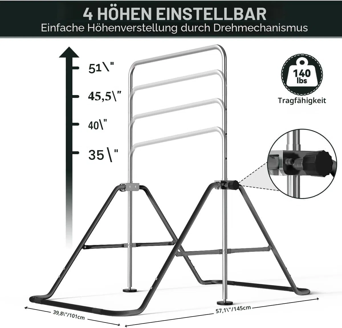 FBSPORT Gymnastikstange Kinder mit Verstellbarer Höhen und Turnen, Faltbarer Gymnastics Bars Turnreck Reckstange Outdoor Indoor, Erweiterbare Junior-Heimausrüstung Stangen für Kinderheimtraining