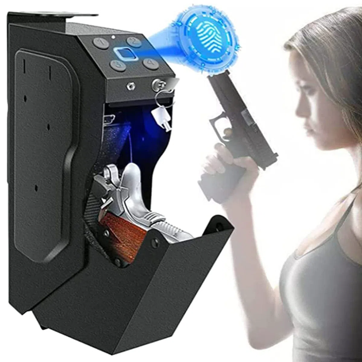 Kurzwaffe Tresor,Fingerabdruck Pistole Waffenschrank,Wand-Waffenhalter,Kurzwaffe Gun Safe zum Stahl,Kurzwaffentresor,mit Zahlenschloss und 2 Ersatzschlüssel