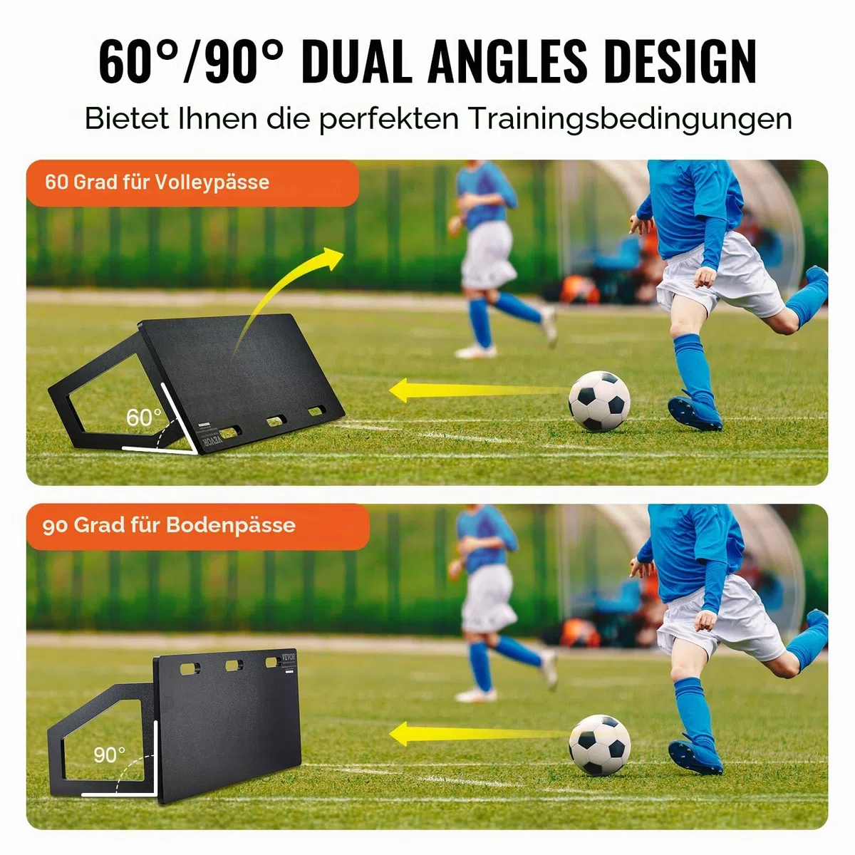 VEVOR Fußball Rebound Board, Tragbares Prellwand Brett 1150 x 450 mm, HDPE Rebounder Wand-Rebound-Ausrüstung, Kinder & Jugendliche, Trainingsbrett Rebounder Kicker für Fußballtraining Schwarz