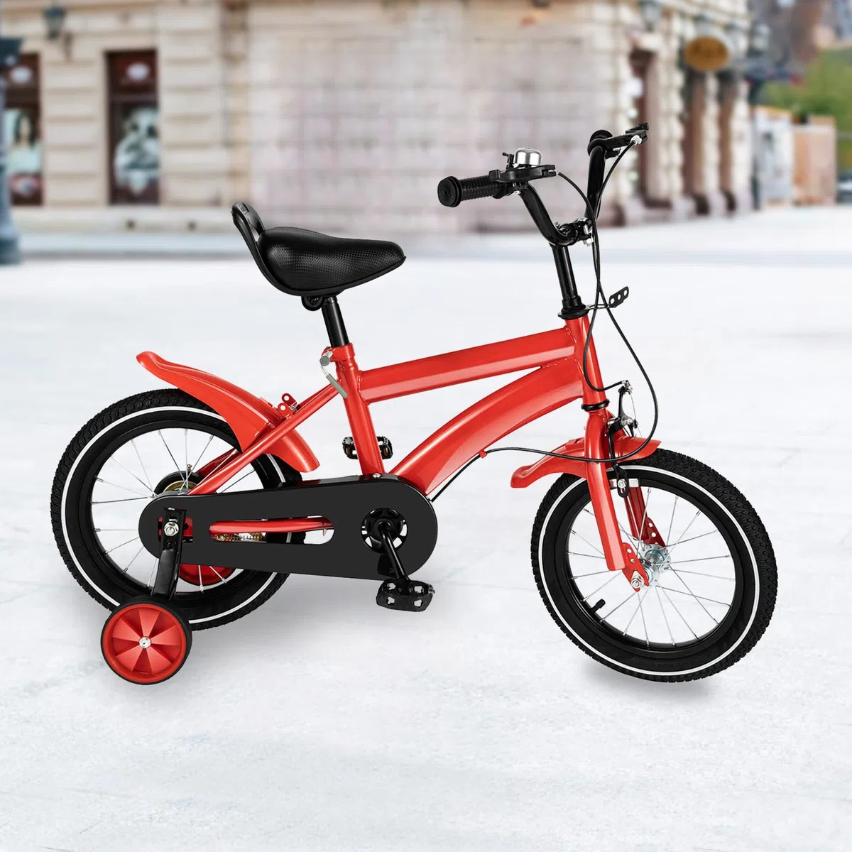 14 Zoll Kinderfahrrad, Kinder Fahrrad mit Korb, Fahrrad für Jungen und Mädchen mit Stützrädern und Duales Bremssystem, Höhenverstellbar Kinder Fahrrad für ab 3-6 Jahre Jugend Fahrrad