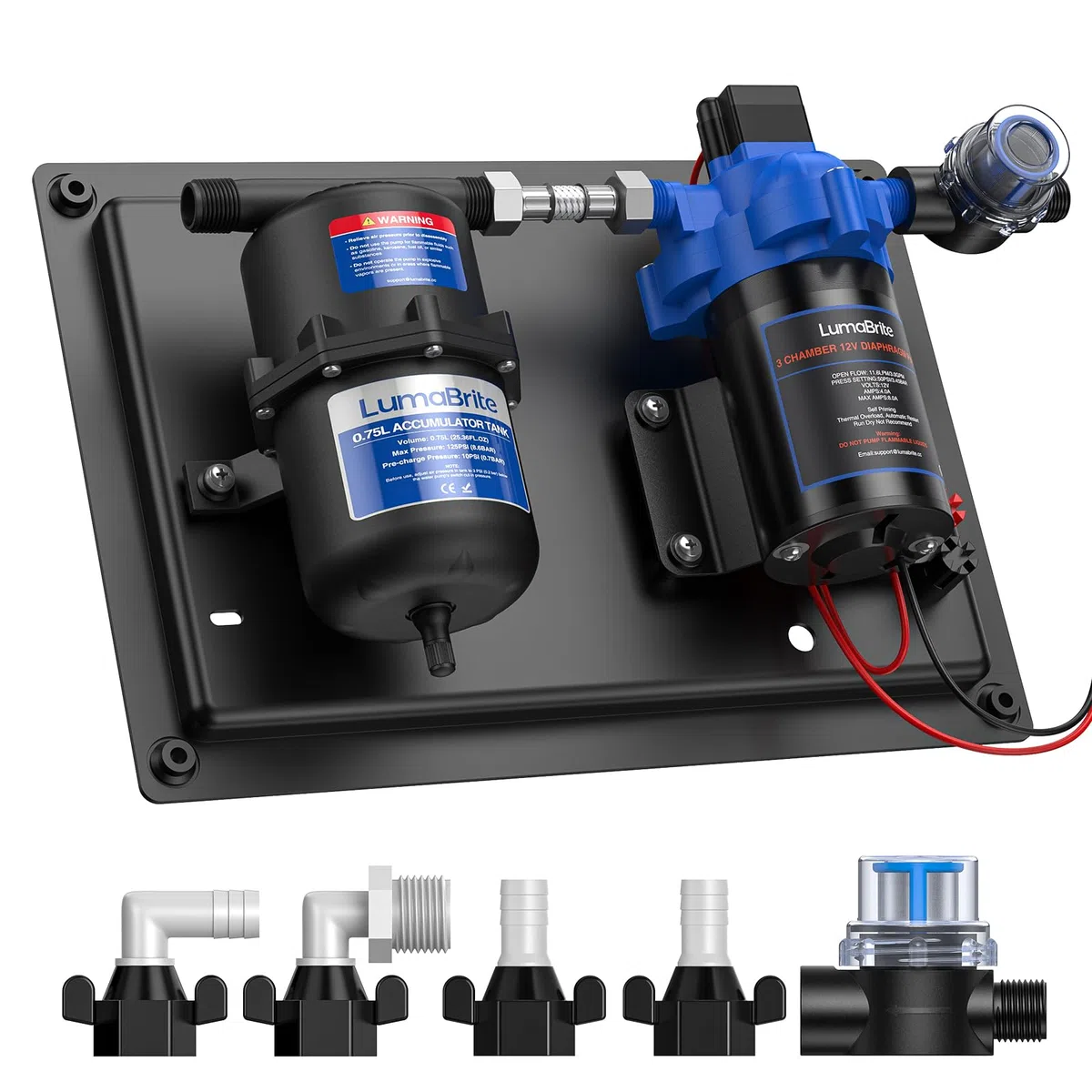DC 12V Wasserdrucksystem - Wasserpumpe 12V Membranpumpe Selbstansaugende 3.0GPM 50 PSI und 0.75L 125 PSI Druckausgleichsbehälter Wohnmobil für Camping Gartenbewässerung, Boote
