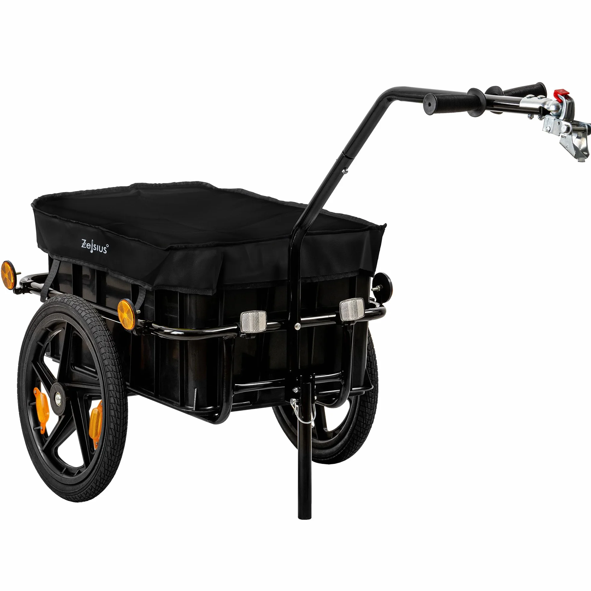 Zelsius Fahrradanhänger Transport | 68 Liter | Transportwagen, Fahrradwagen, Handwagen | Anhänger für Fahrrad, Lastenanhänger mit Kunststoffwanne | Transportanhänger, Transportbox