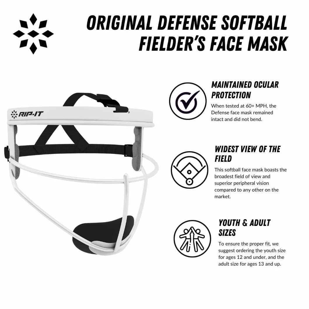 RIP-IT Defense Softball Fielder's Mask - Leichte, sichere Passform bietet maximalen Schutz und Komfort - behindert Nicht die Sicht - Pferdeschwanzfreundlich