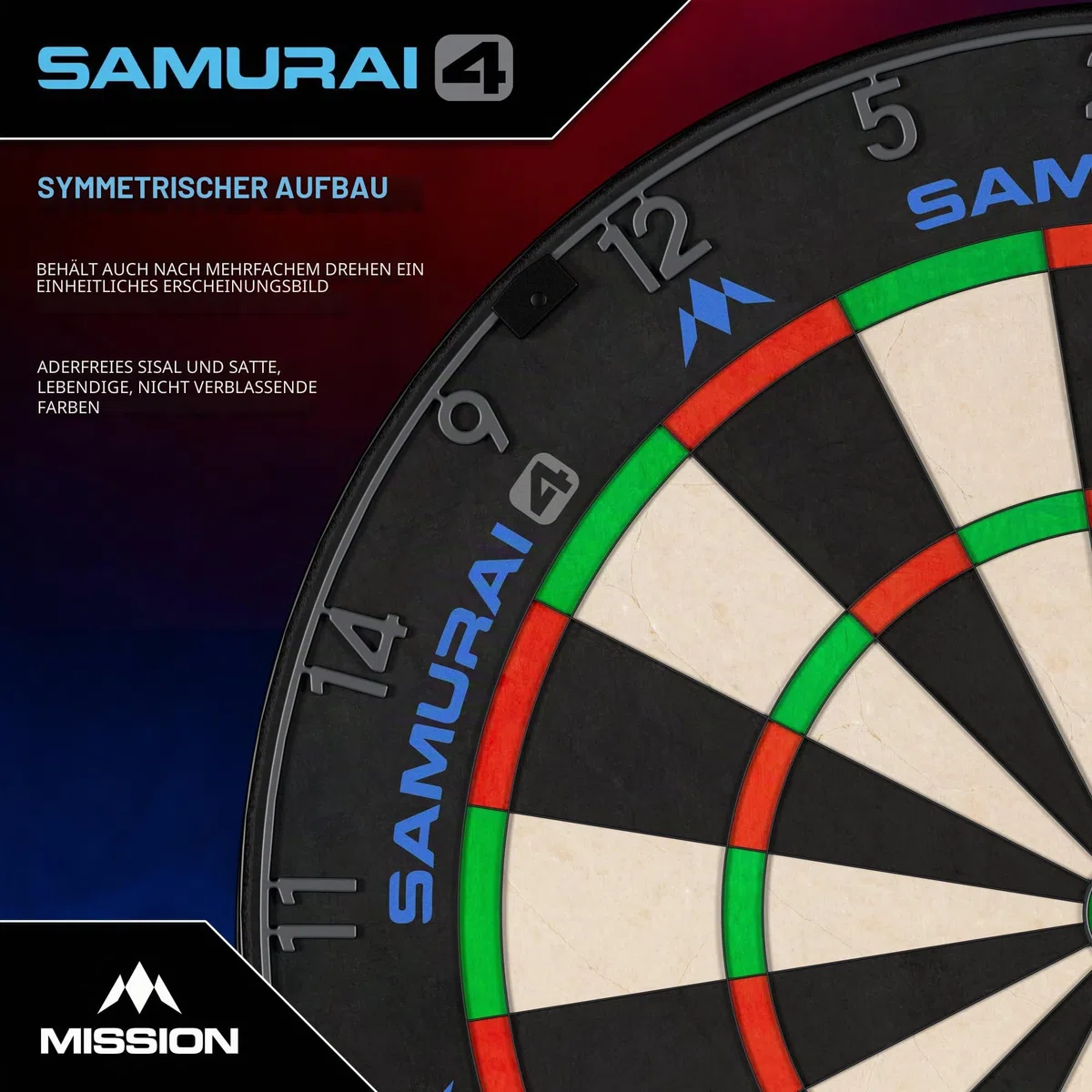 Mission Darts | Samurai 4 | Professionelle Borsten-Dartscheibe | Messerdraht | White OR Graphite Spider Edition