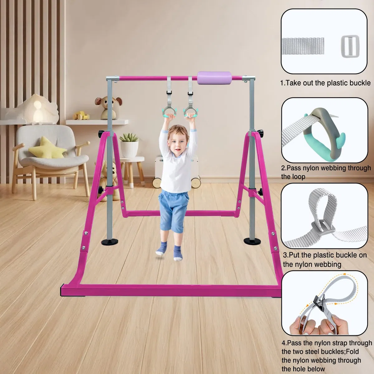 HomeSun Gymnastikstange Kinder mit Verstellbarer Höhen 80-130cm Gymnastics Bars Faltbarer Turnreck Stabil Reckstange Outdoor Indoor Trainingsstange