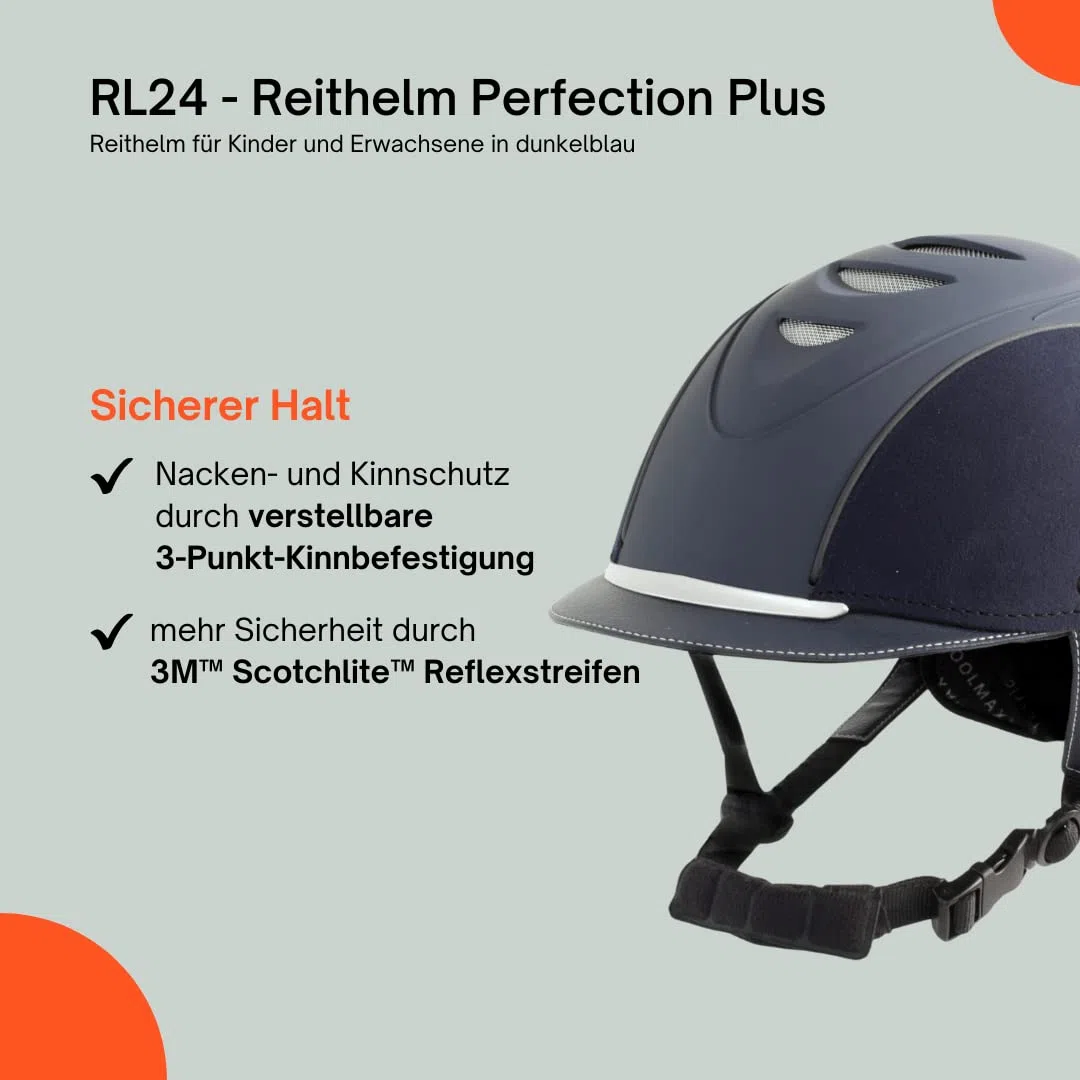 RL24 - Reithelm Perfection Plus | atmungsaktives & waschbares Innenfutter | Reitkappe mit Kinn- & Nackenschutz | Größe- & Kopfform verstellbar | Unisex Reitsport Schutzkleidung