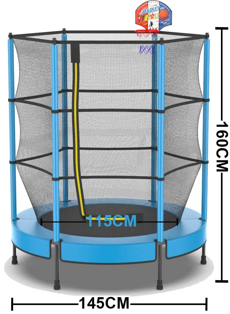 PILIN Kinder Trampolin Jumper 145 cm - Inklusive Metallfedern, Sicherheitsnetz mit Reißverschluss, Rahmenpolster - Indoor/Outdoor Kindertrampolin