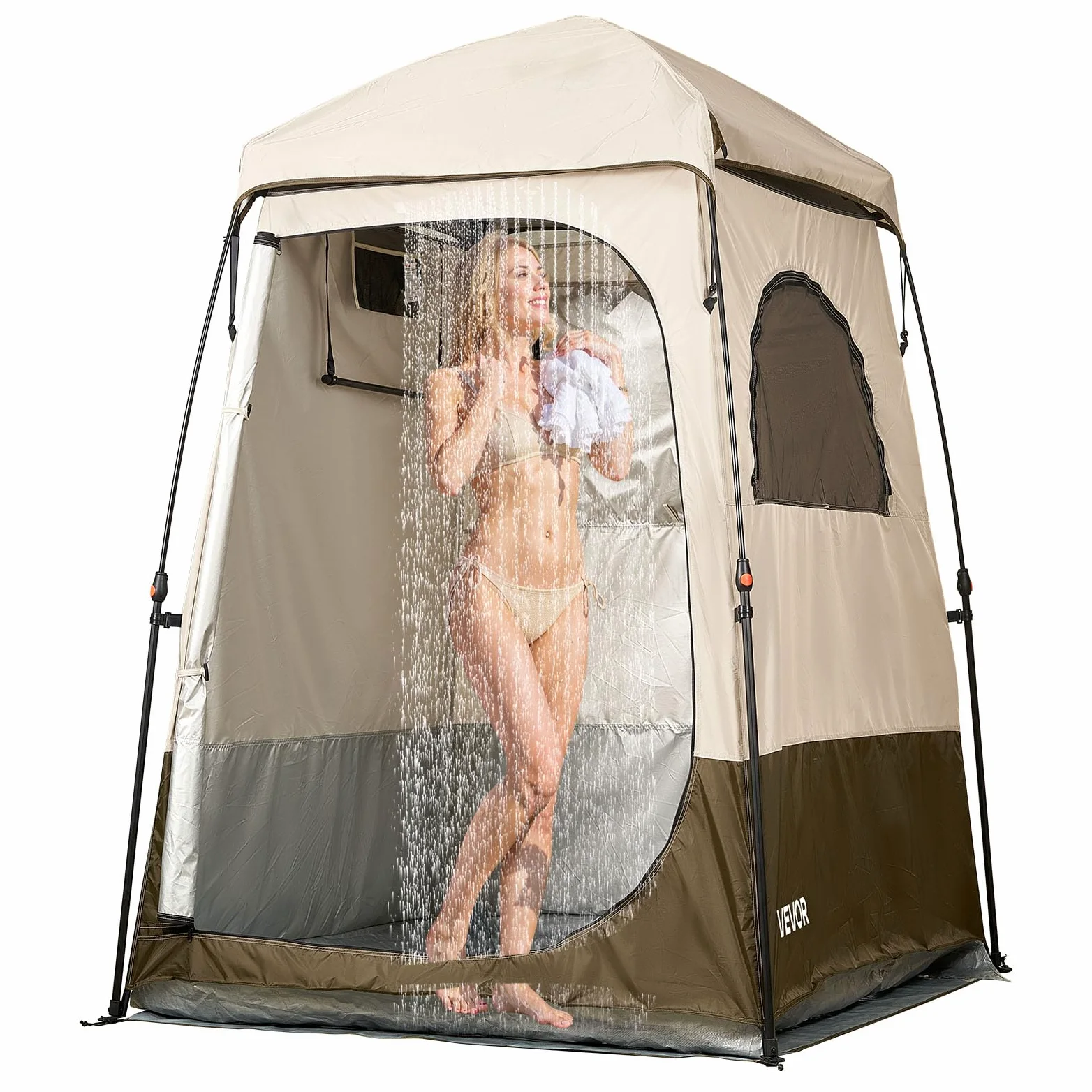 VEVOR Camping-Duschzelt, 210,8 x 106,7 x 210,8 cm, 2 Räume, übergroß, tragbar, Outdoor, Sichtschutz, Zelt mit abnehmbarem Oberteil, Taschen, Seil zum Aufhängen und Wäscheleine, zum Anziehen, Wechseln,
