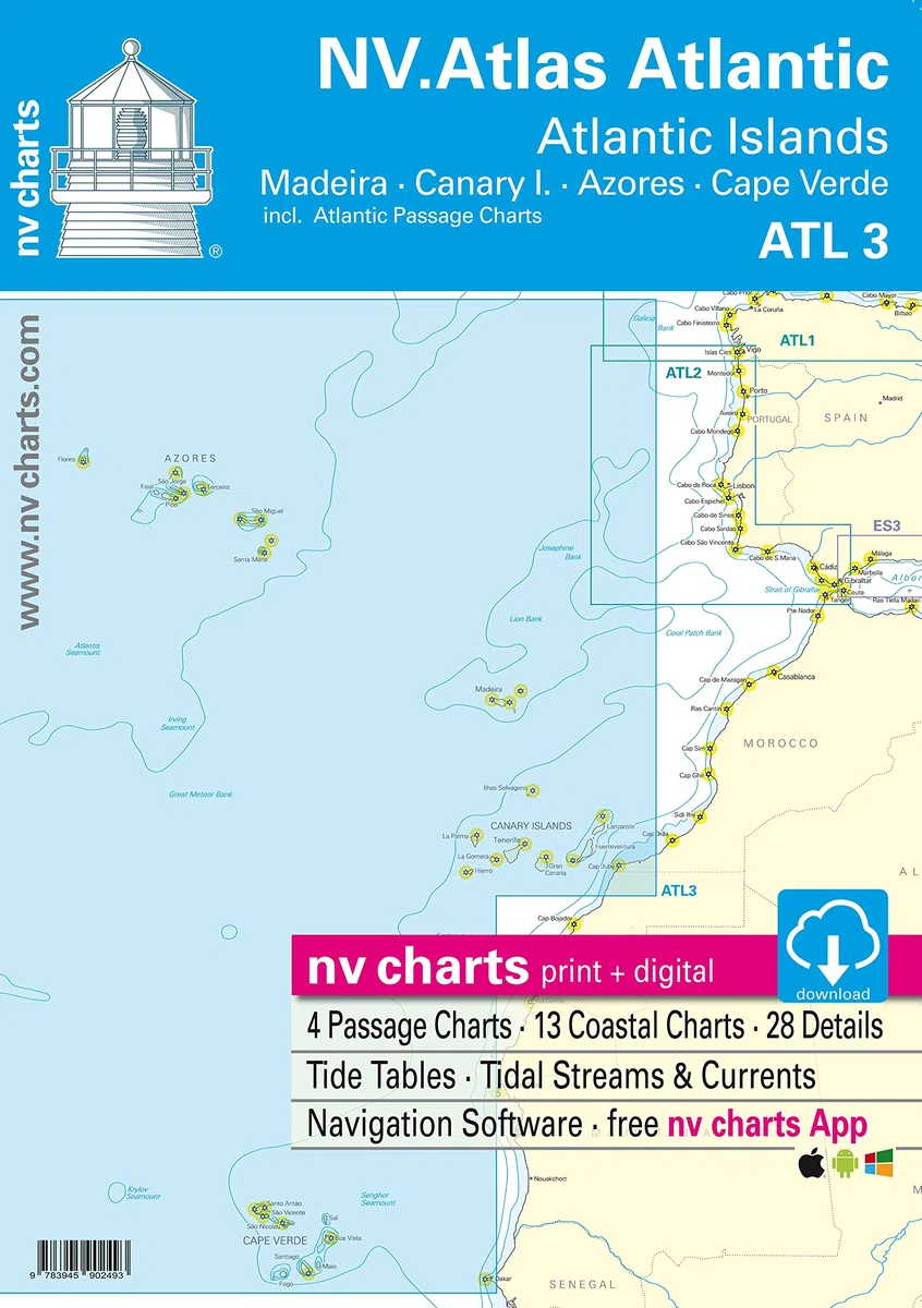 ATL 3 - NV Atlas Atlantic - Atlantic Islands/Madeira - Canary Islands - Azores - Cape Verdes [ Seekarte Atlantik NV Verlag Papier und digital]